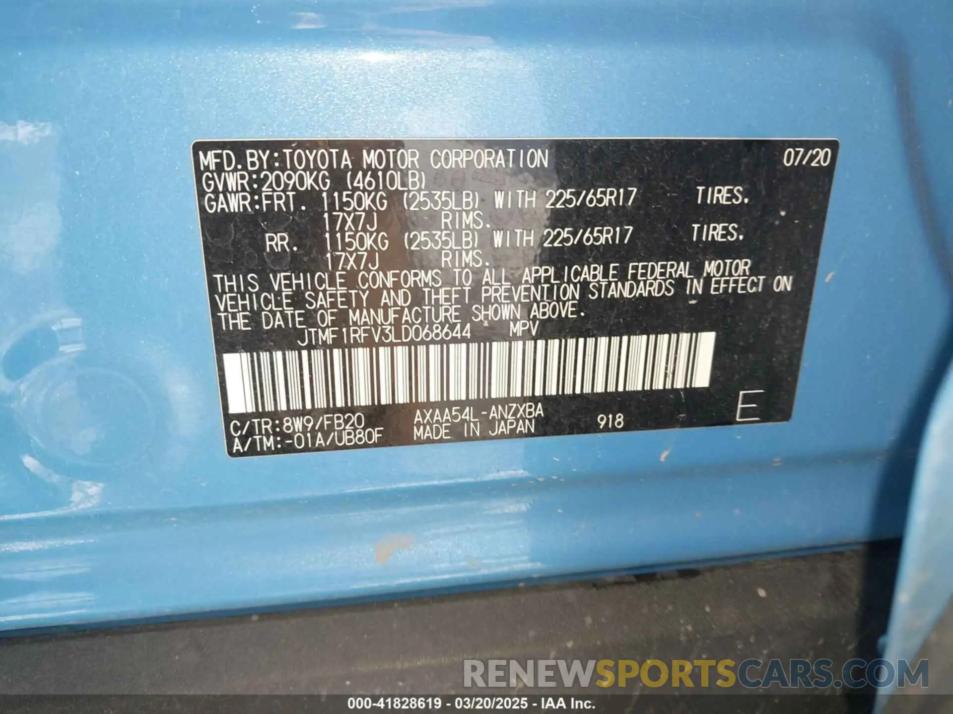 9 Фотография поврежденного автомобиля JTMF1RFV3LD068644 TOYOTA RAV4 2020