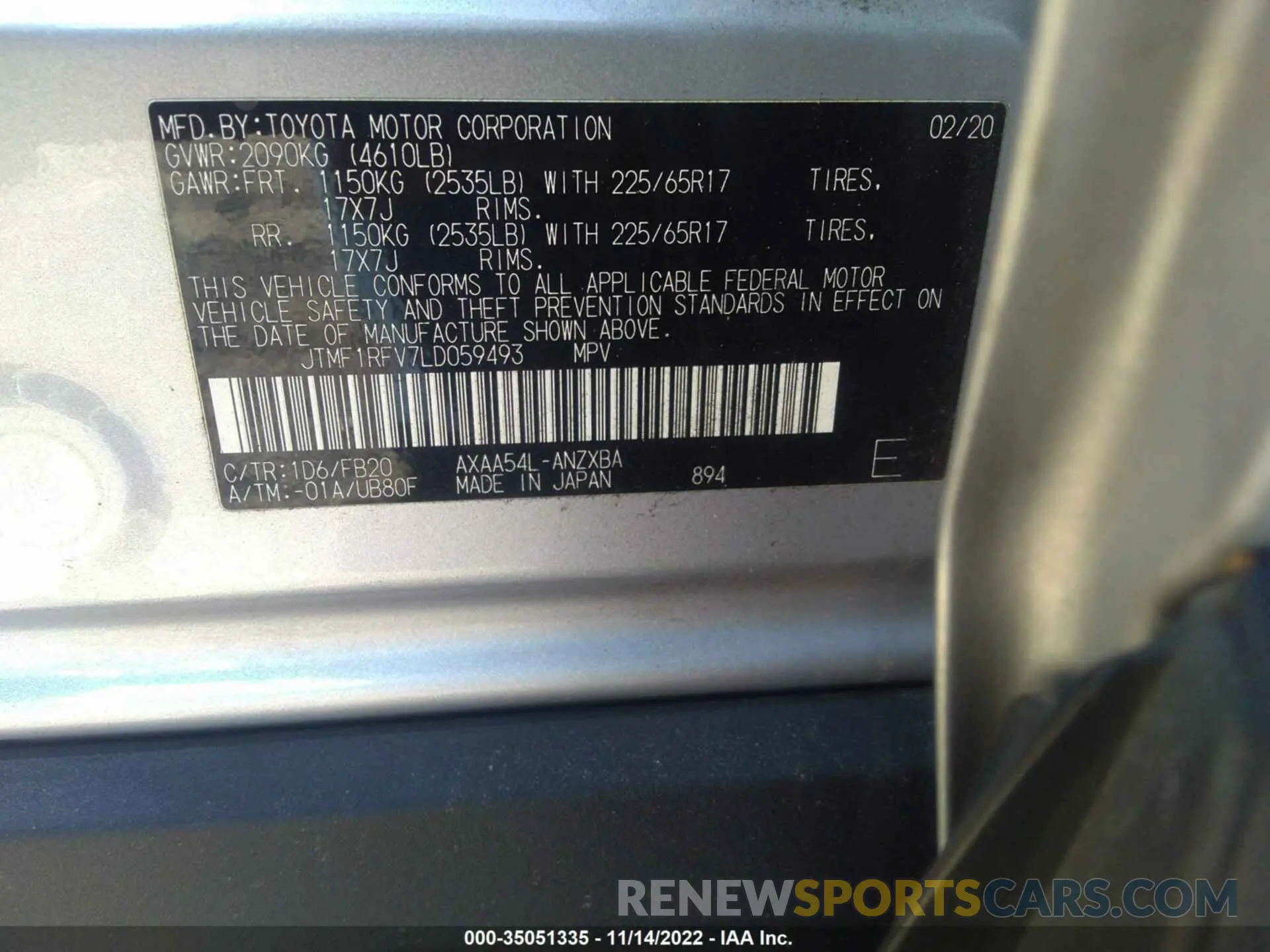 9 Фотография поврежденного автомобиля JTMF1RFV7LD059493 TOYOTA RAV4 2020