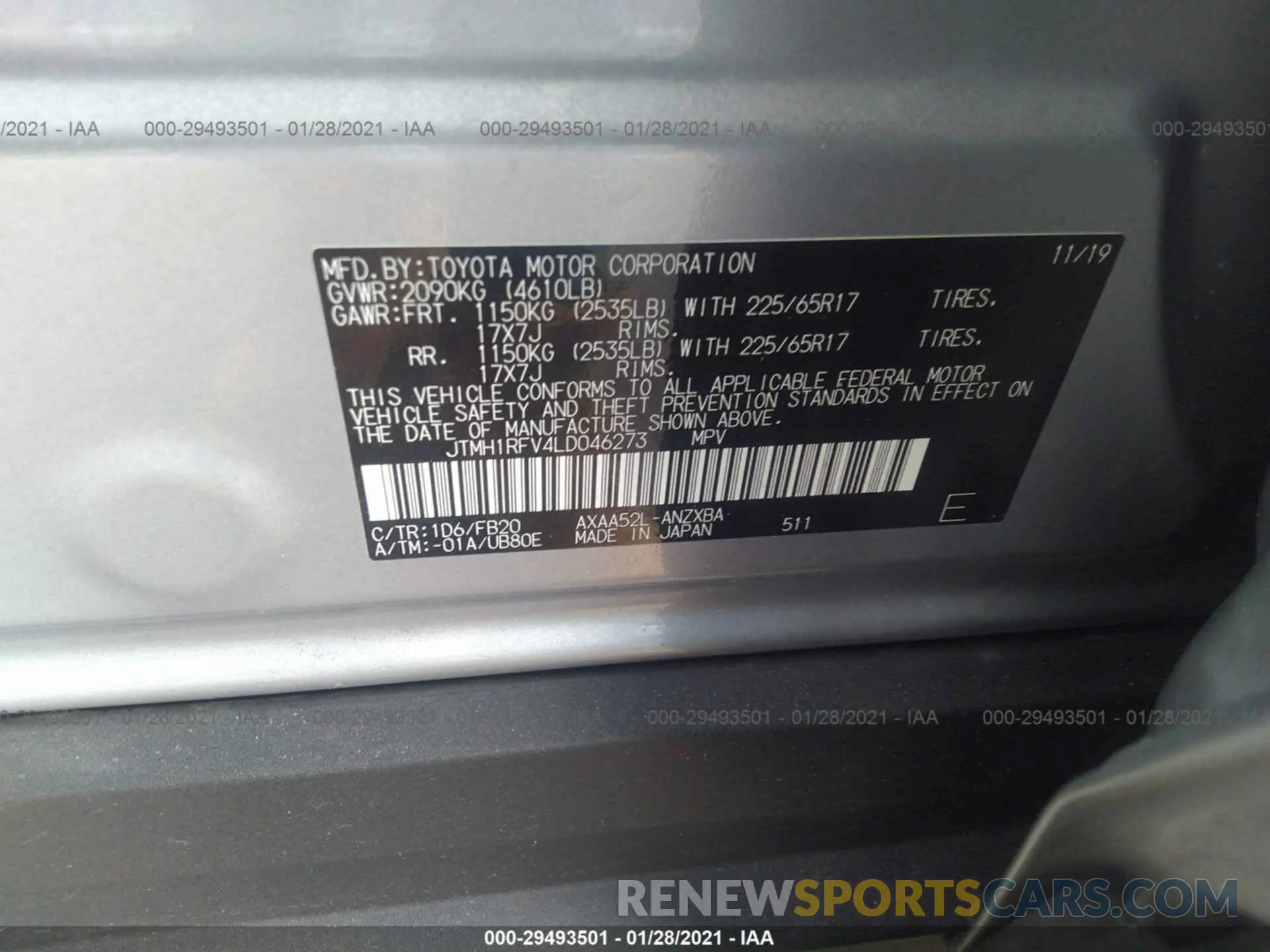 9 Photograph of a damaged car JTMH1RFV4LD046273 TOYOTA RAV4 2020