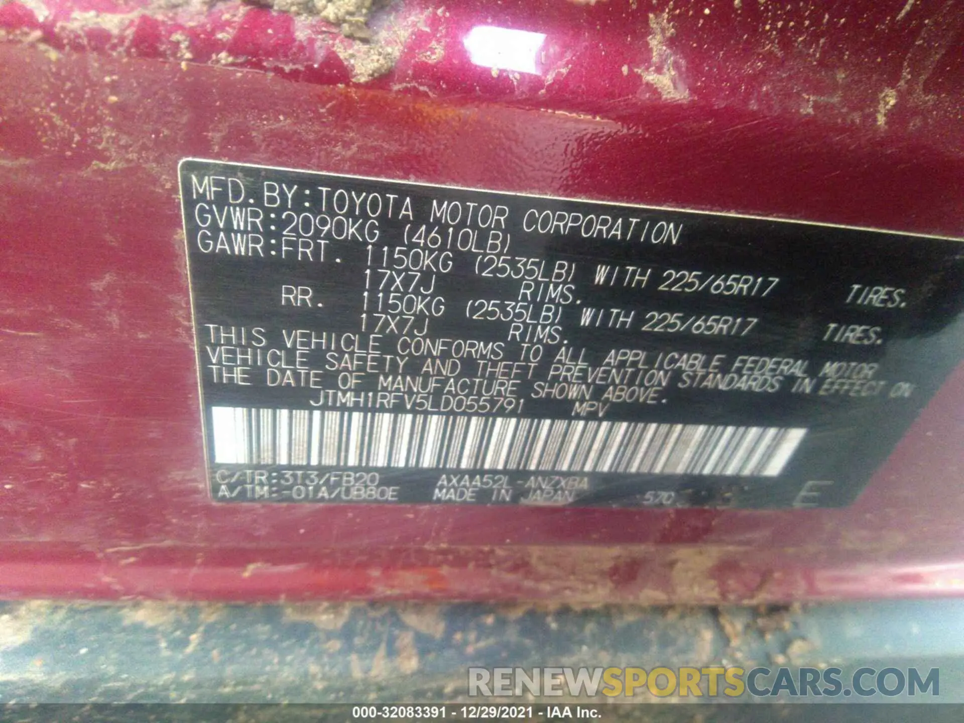 9 Photograph of a damaged car JTMH1RFV5LD055791 TOYOTA RAV4 2020