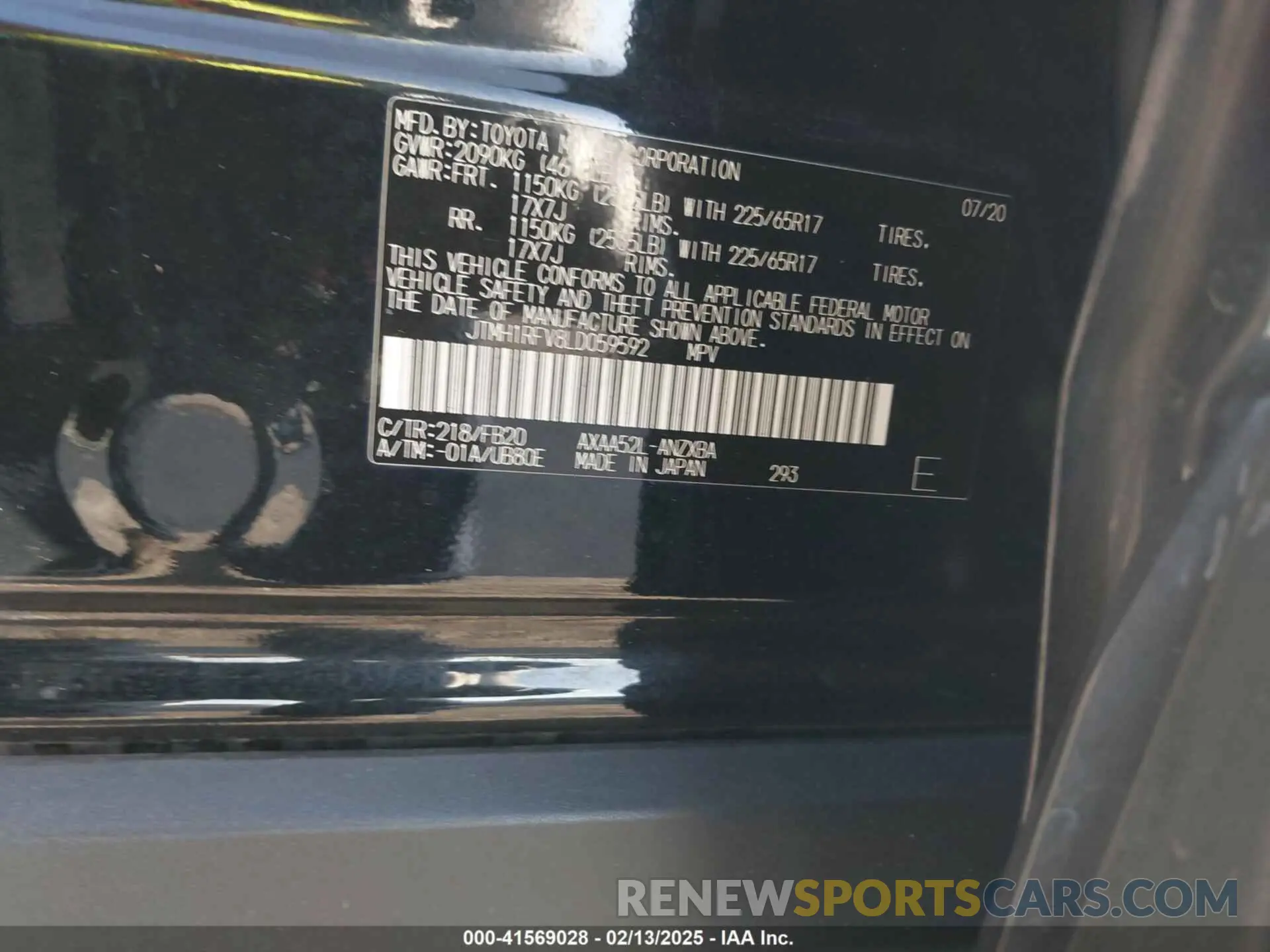 9 Photograph of a damaged car JTMH1RFV8LD059592 TOYOTA RAV4 2020