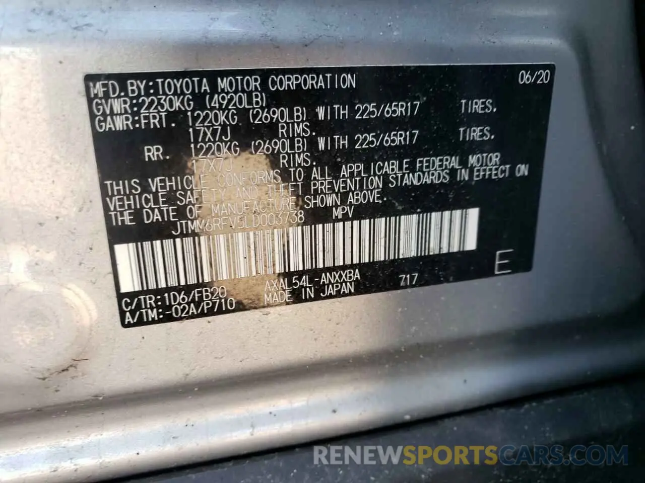 10 Фотография поврежденного автомобиля JTMM6RFV5LD003738 TOYOTA RAV4 2020