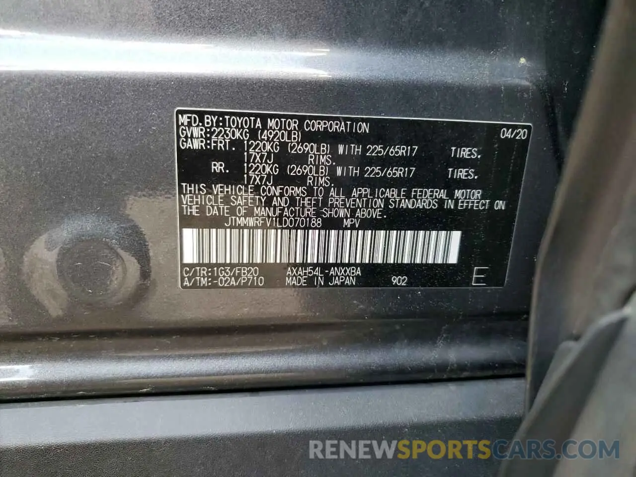 13 Фотография поврежденного автомобиля JTMMWRFV1LD070188 TOYOTA RAV4 2020