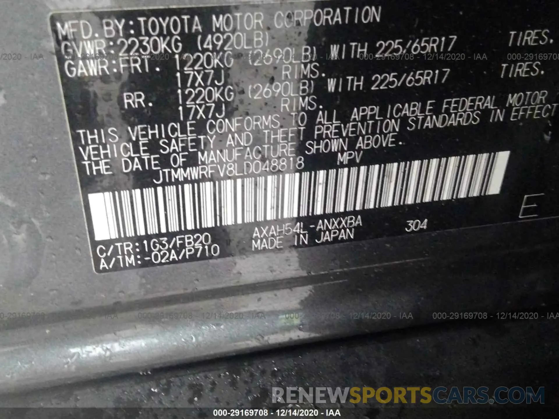 9 Photograph of a damaged car JTMMWRFV8LD048818 TOYOTA RAV4 2020