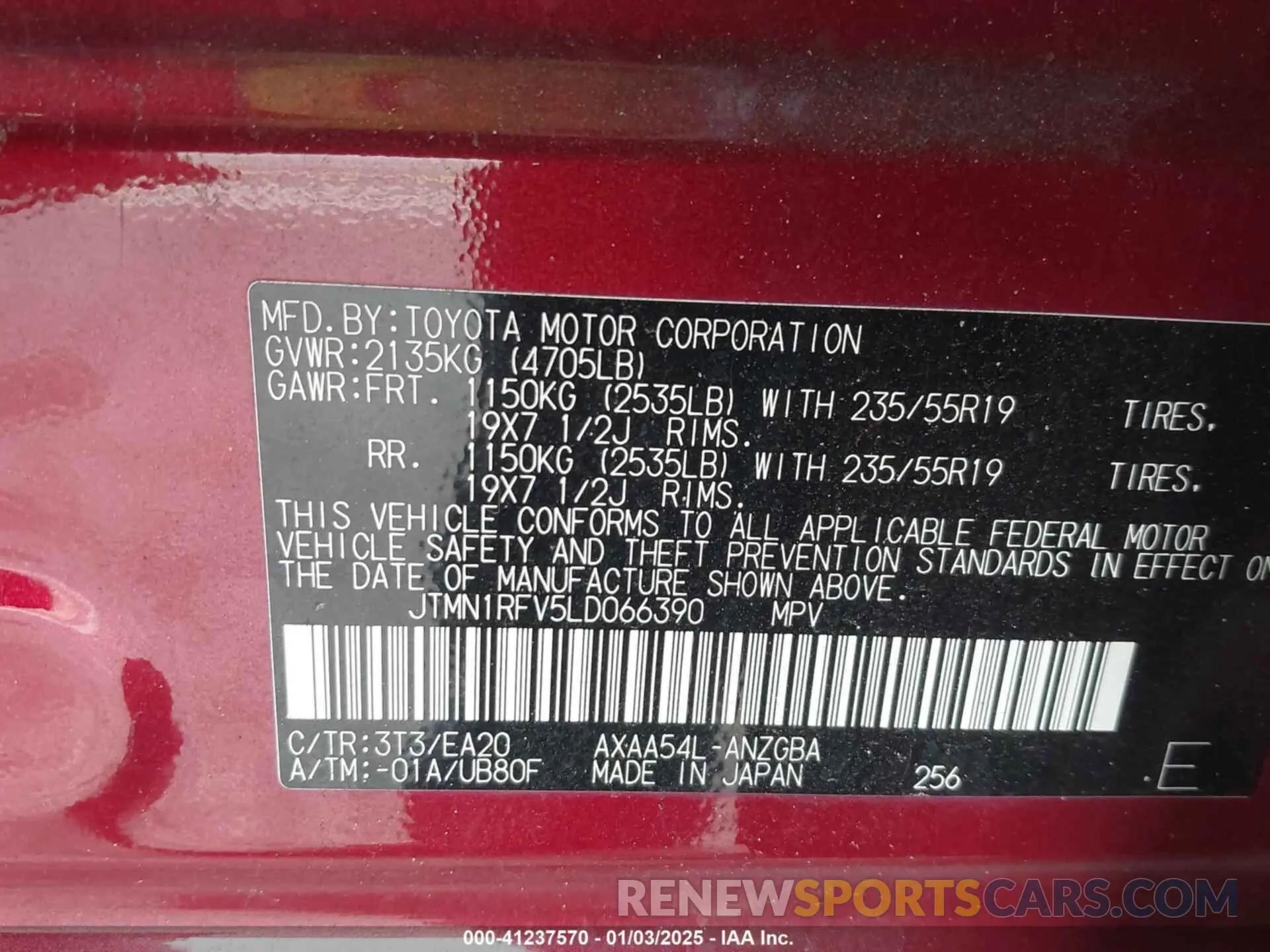 9 Photograph of a damaged car JTMN1RFV5LD066390 TOYOTA RAV4 2020