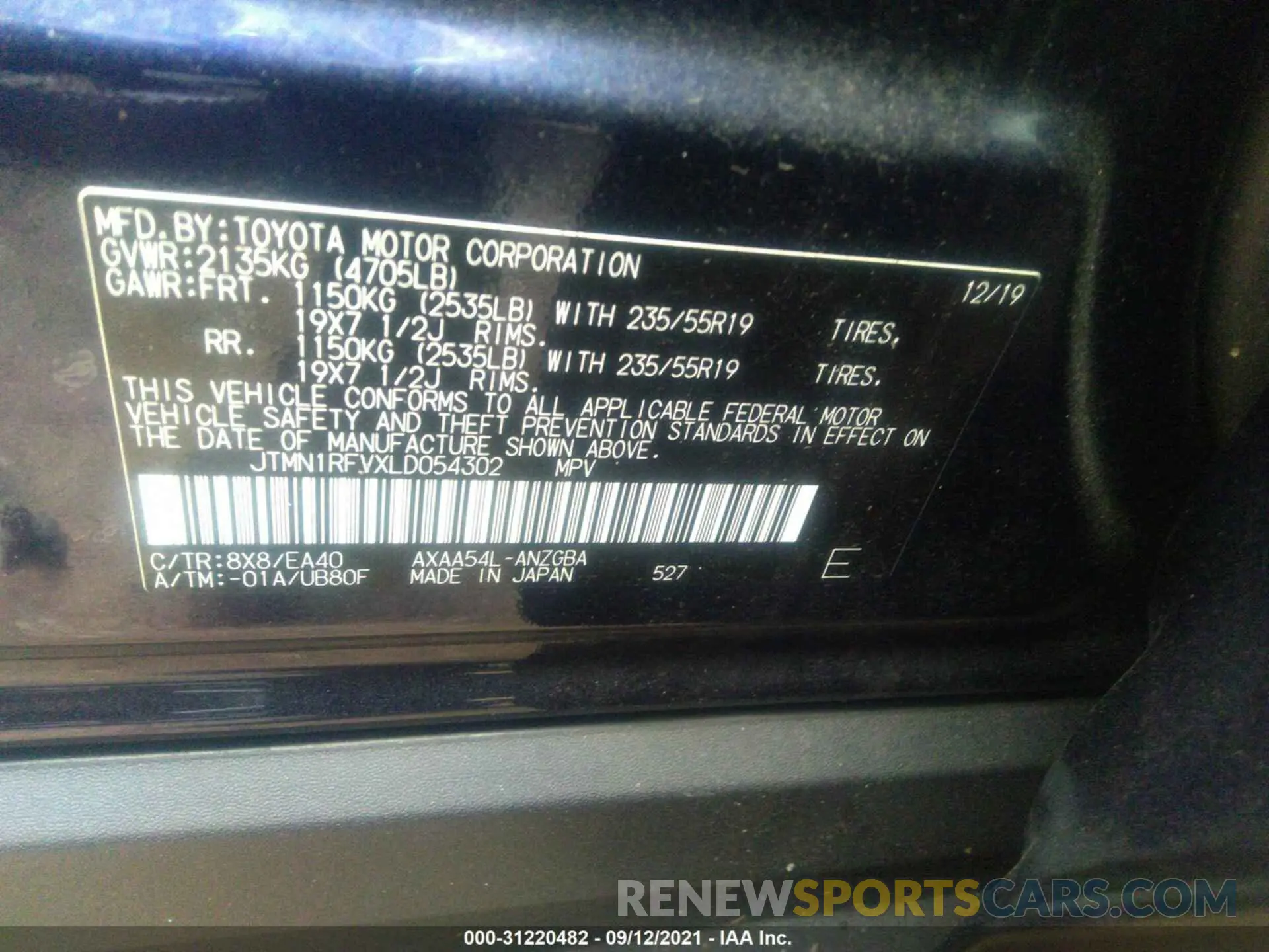 9 Photograph of a damaged car JTMN1RFVXLD054302 TOYOTA RAV4 2020