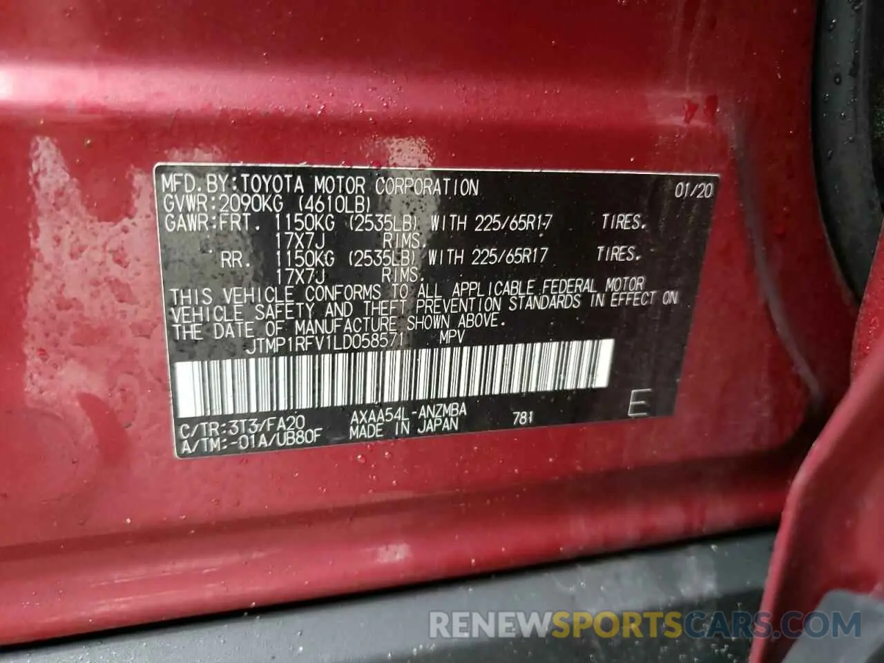 13 Photograph of a damaged car JTMP1RFV1LD058571 TOYOTA RAV4 2020