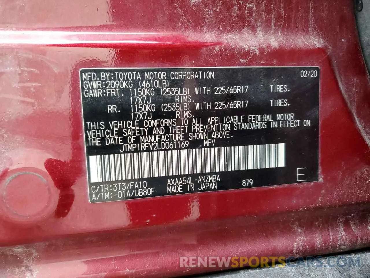 14 Фотография поврежденного автомобиля JTMP1RFV2LD061169 TOYOTA RAV4 2020