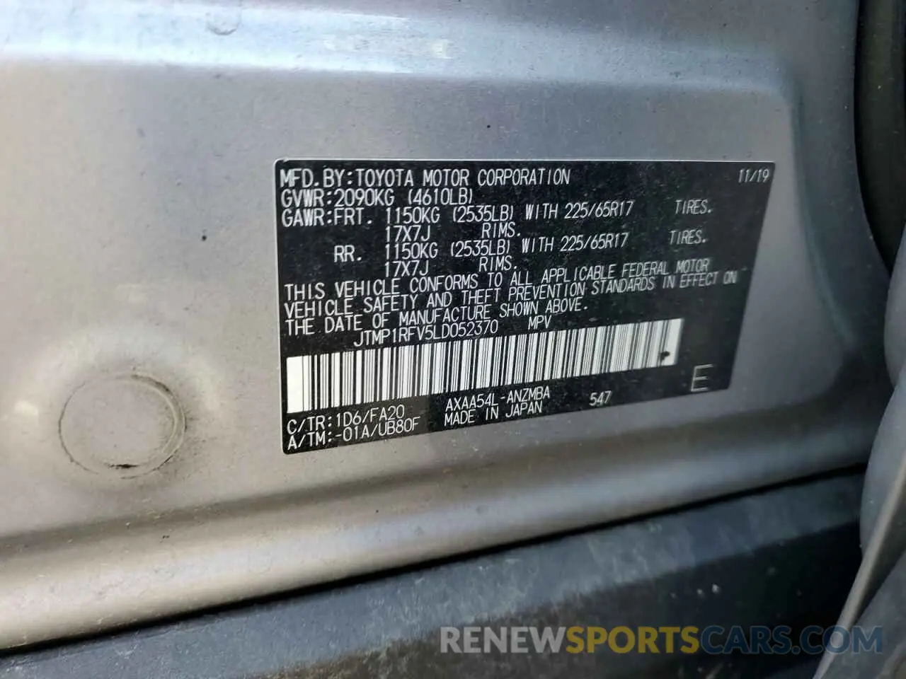 13 Фотография поврежденного автомобиля JTMP1RFV5LD052370 TOYOTA RAV4 2020
