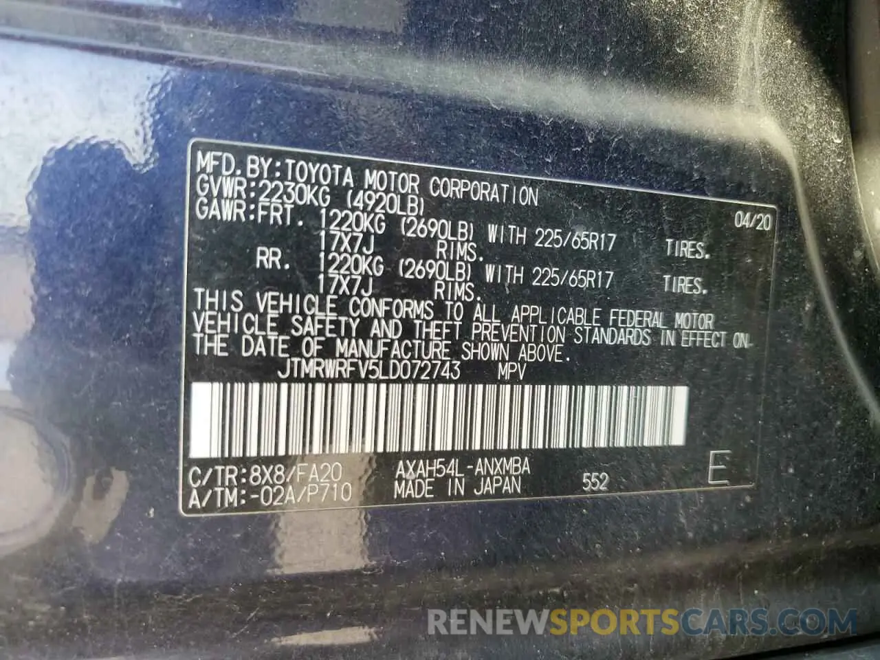 15 Фотография поврежденного автомобиля JTMRWRFV5LD072743 TOYOTA RAV4 2020