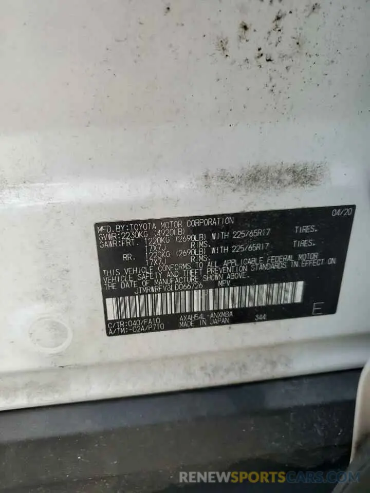 12 Фотография поврежденного автомобиля JTMRWRFV8LD066726 TOYOTA RAV4 2020