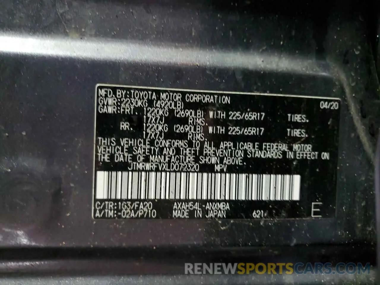 14 Фотография поврежденного автомобиля JTMRWRFVXLD072320 TOYOTA RAV4 2020
