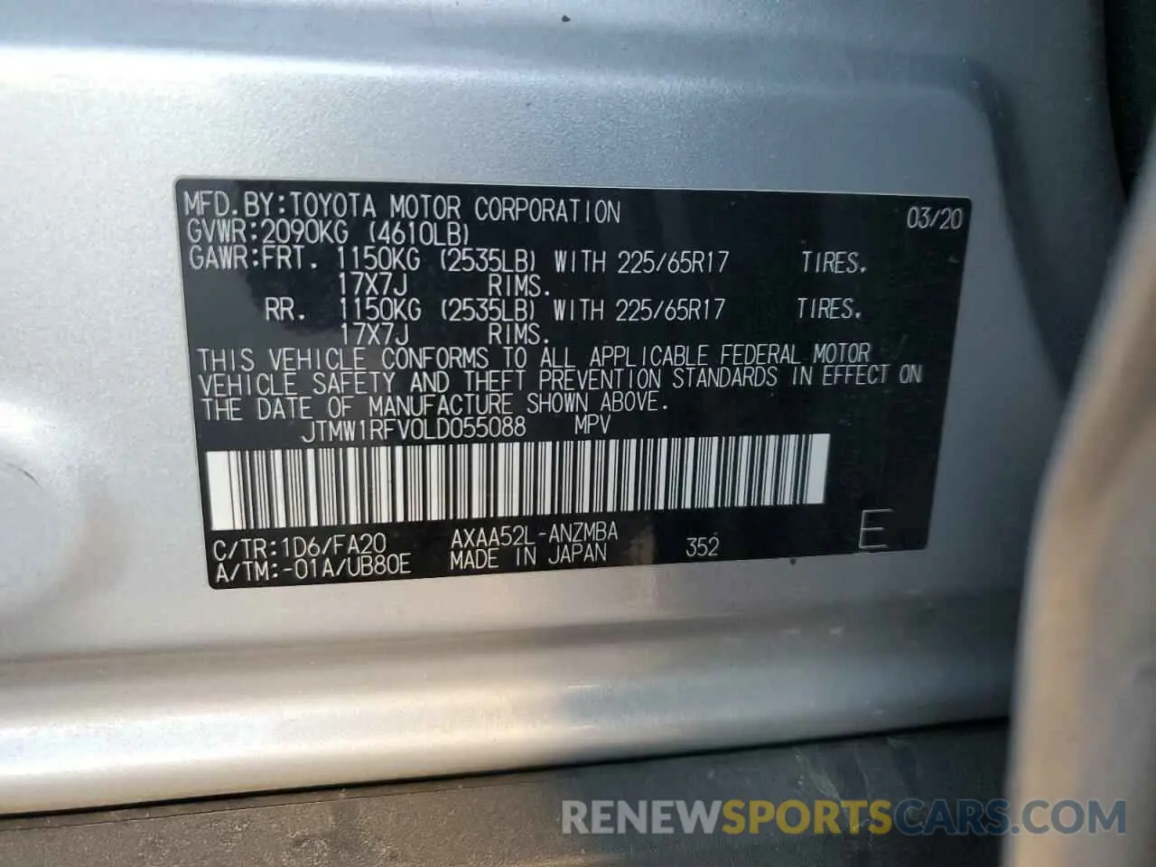 14 Фотография поврежденного автомобиля JTMW1RFV0LD055088 TOYOTA RAV4 2020