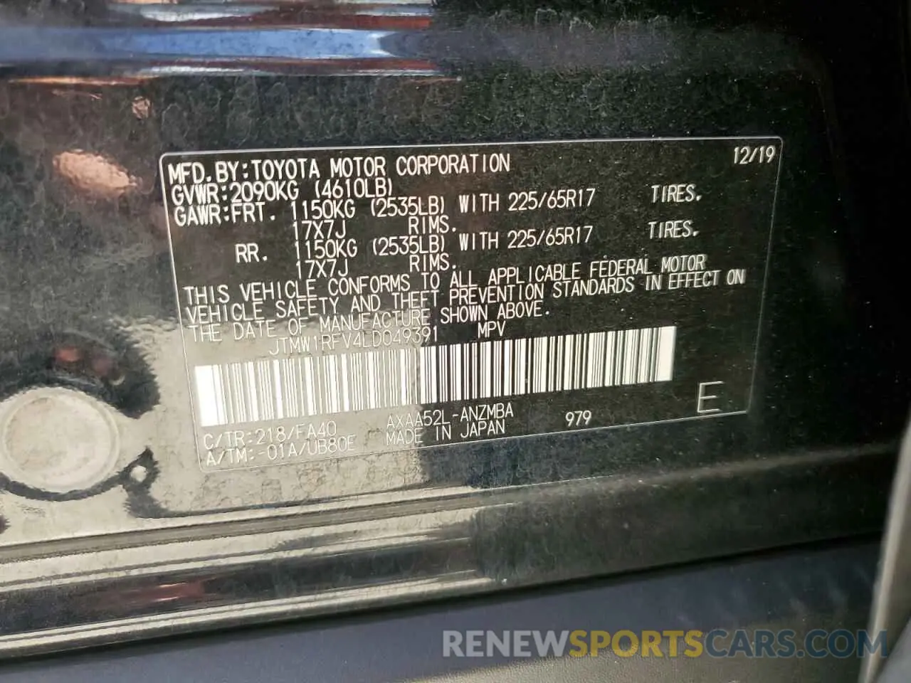 10 Фотография поврежденного автомобиля JTMW1RFV4LD049391 TOYOTA RAV4 2020
