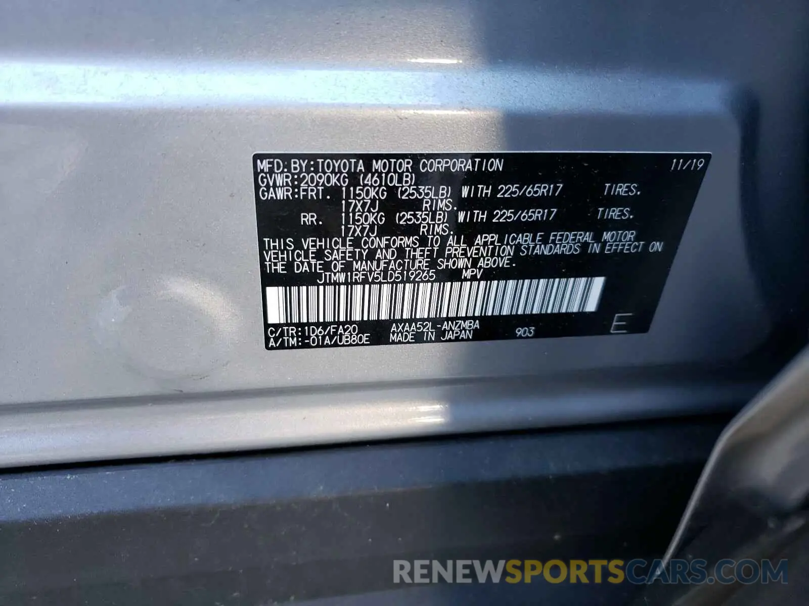 10 Photograph of a damaged car JTMW1RFV5LD519265 TOYOTA RAV4 2020