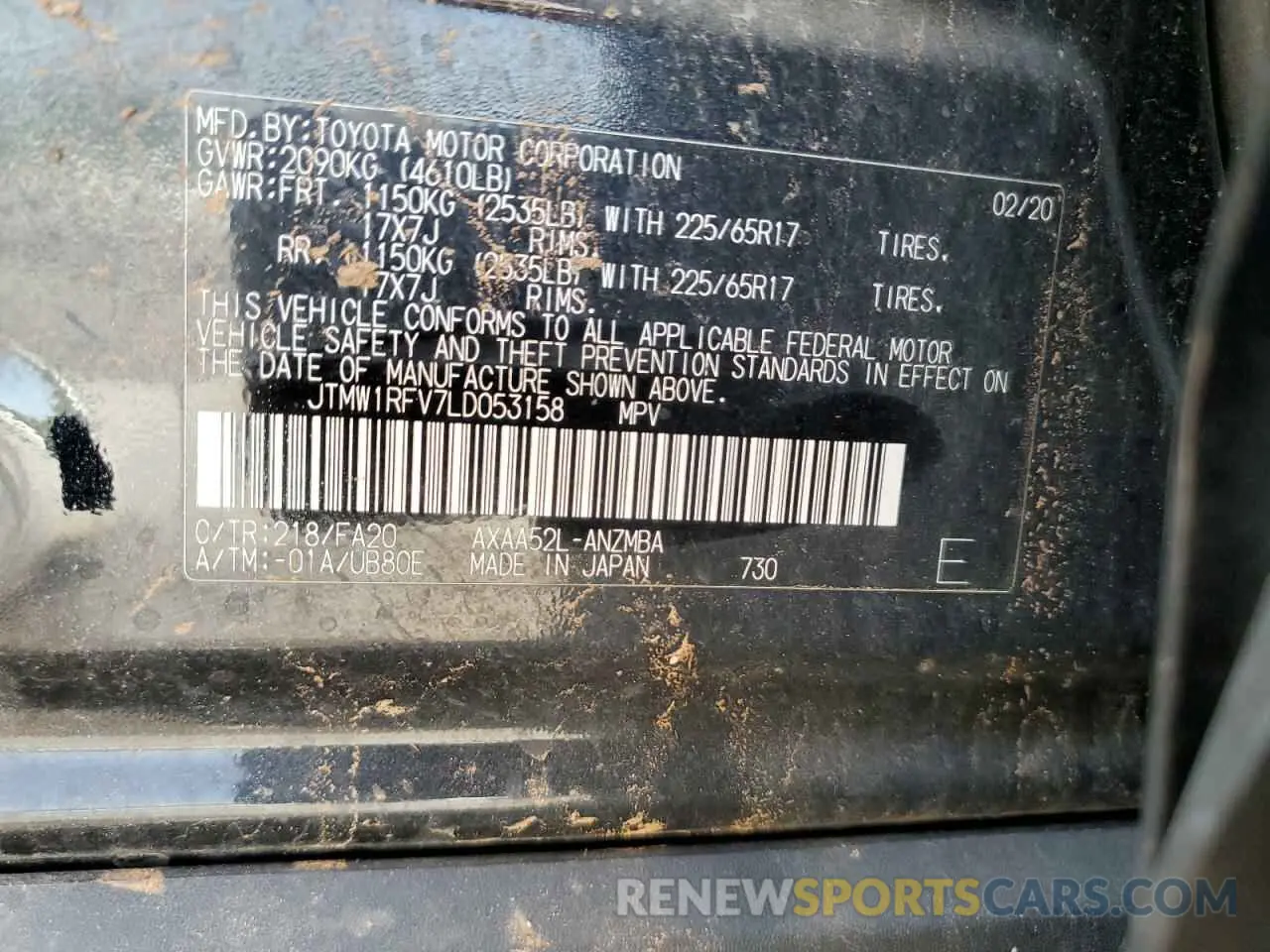 14 Photograph of a damaged car JTMW1RFV7LD053158 TOYOTA RAV4 2020