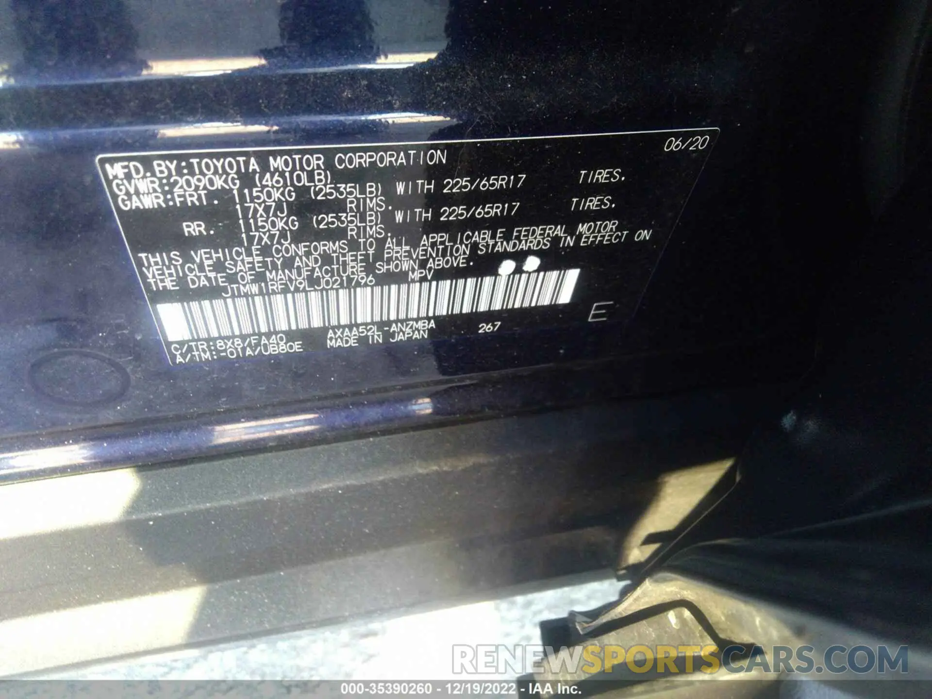 9 Фотография поврежденного автомобиля JTMW1RFV9LJ021796 TOYOTA RAV4 2020