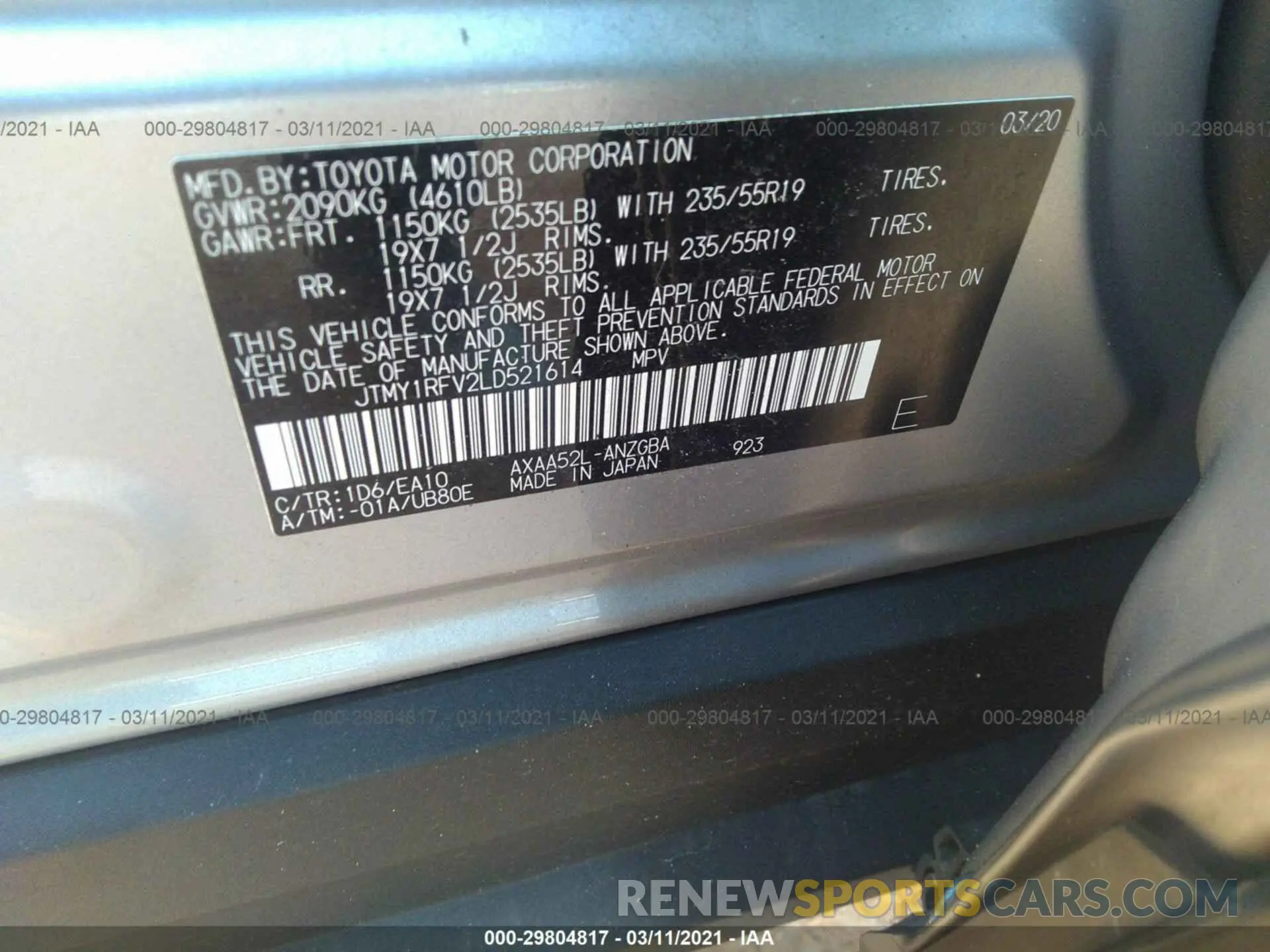 9 Photograph of a damaged car JTMY1RFV2LD521614 TOYOTA RAV4 2020