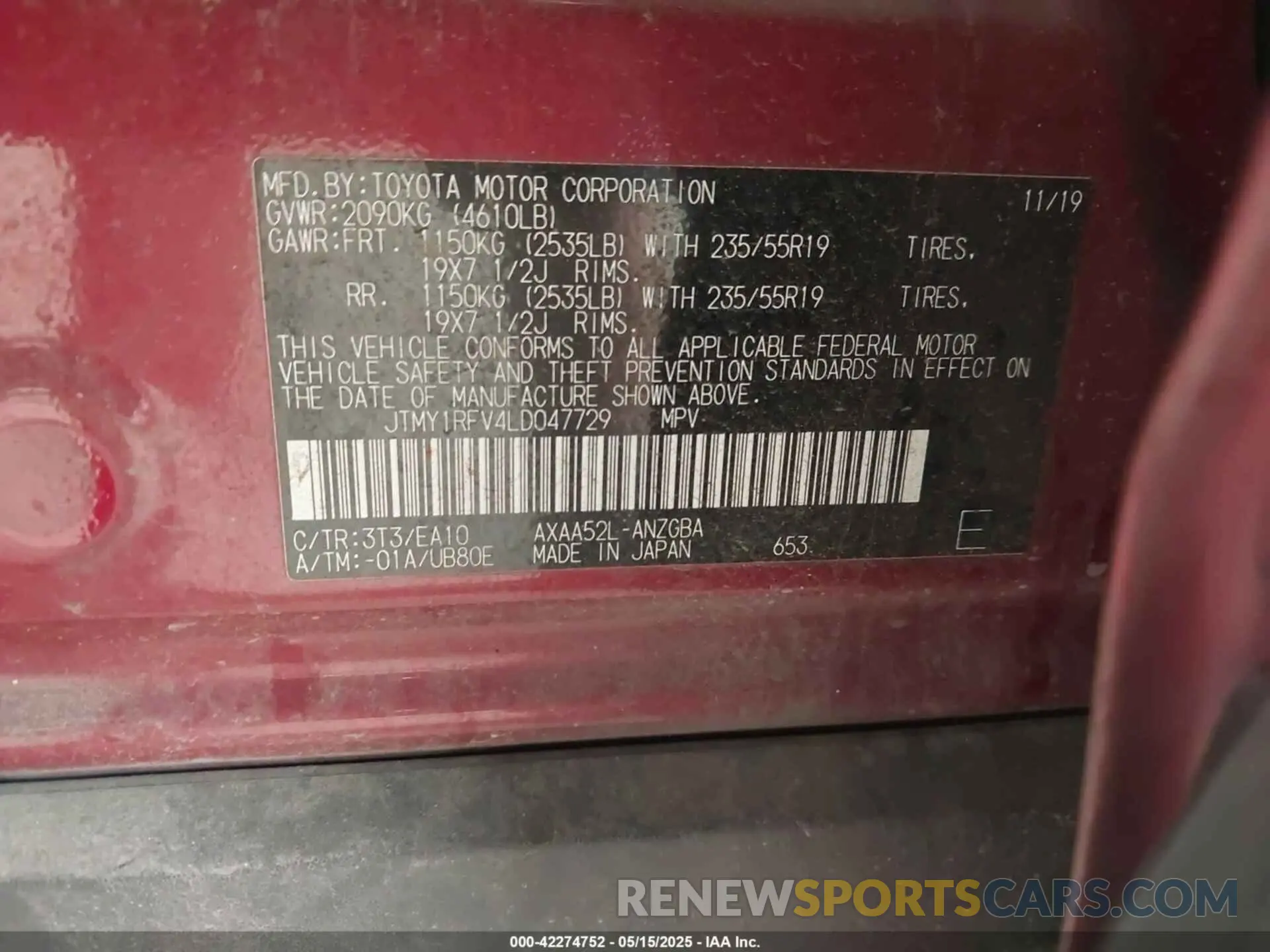 9 Фотография поврежденного автомобиля JTMY1RFV4LD047729 TOYOTA RAV4 2020