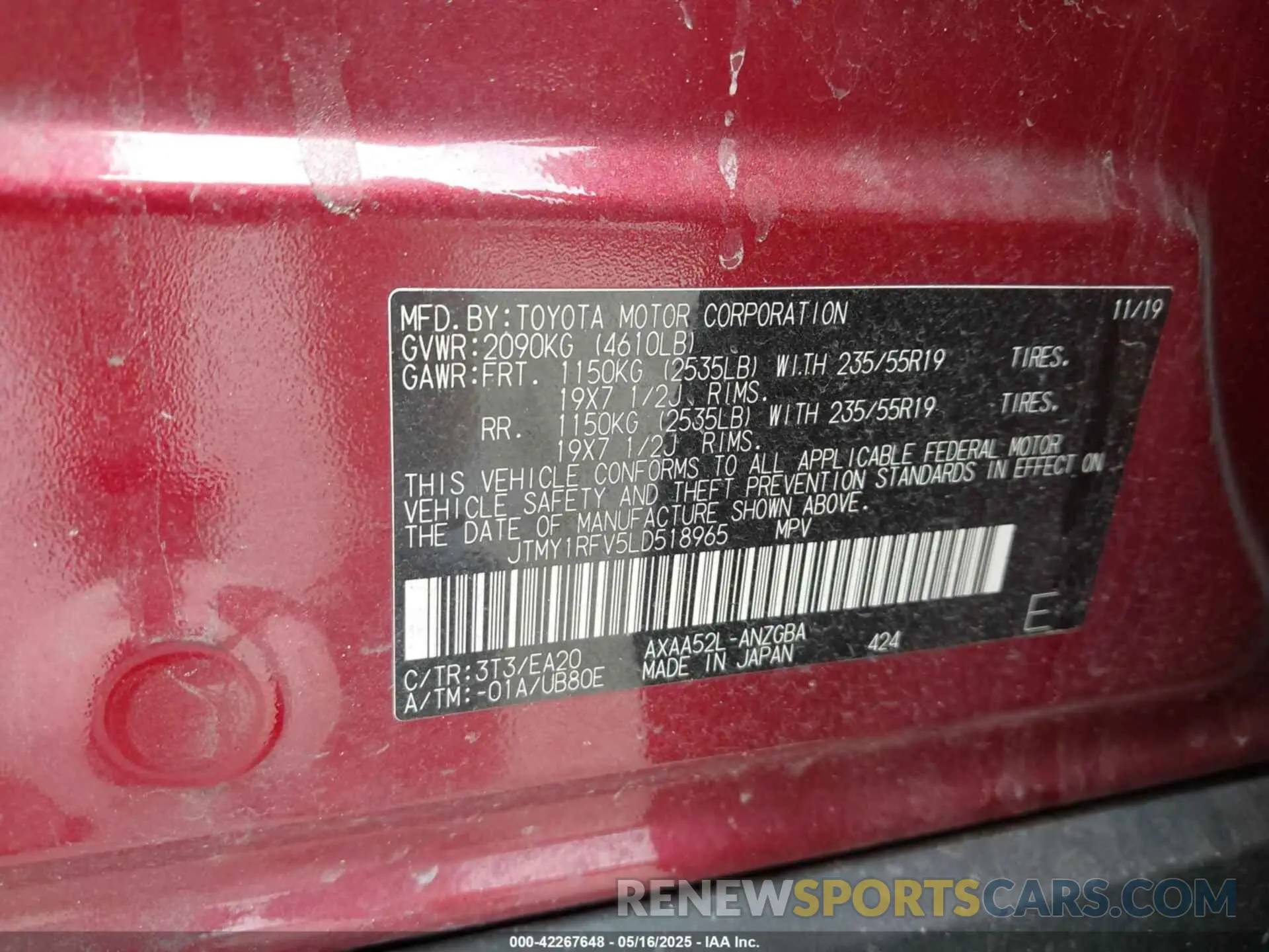 9 Фотография поврежденного автомобиля JTMY1RFV5LD518965 TOYOTA RAV4 2020