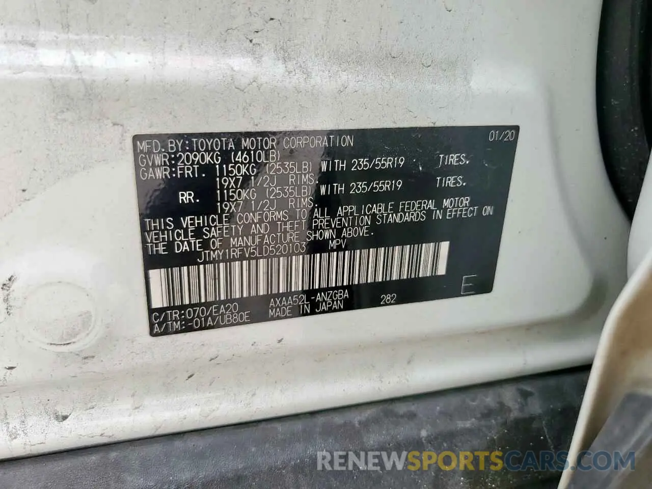 12 Фотография поврежденного автомобиля JTMY1RFV5LD520103 TOYOTA RAV4 2020
