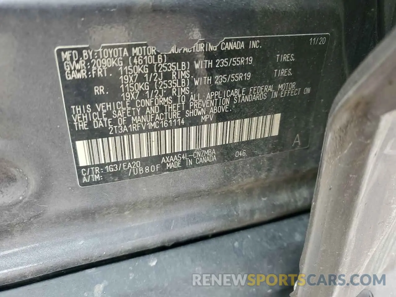 13 Photograph of a damaged car 2T3A1RFV1MC161114 TOYOTA RAV4 2021