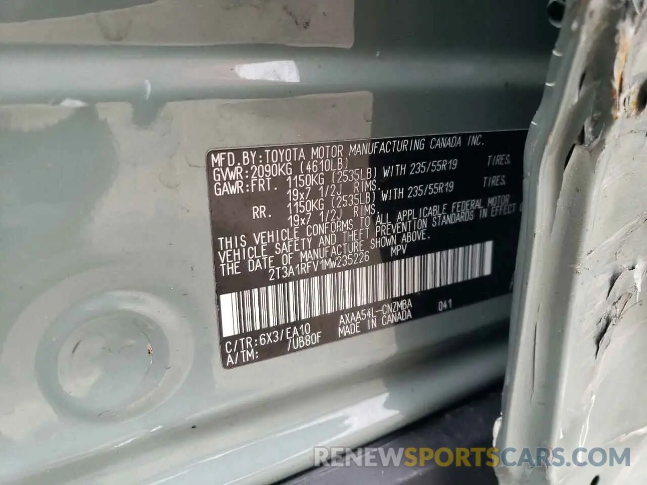 12 Photograph of a damaged car 2T3A1RFV1MW235226 TOYOTA RAV4 2021