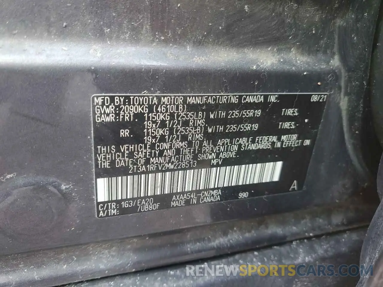13 Photograph of a damaged car 2T3A1RFV2MW228513 TOYOTA RAV4 2021