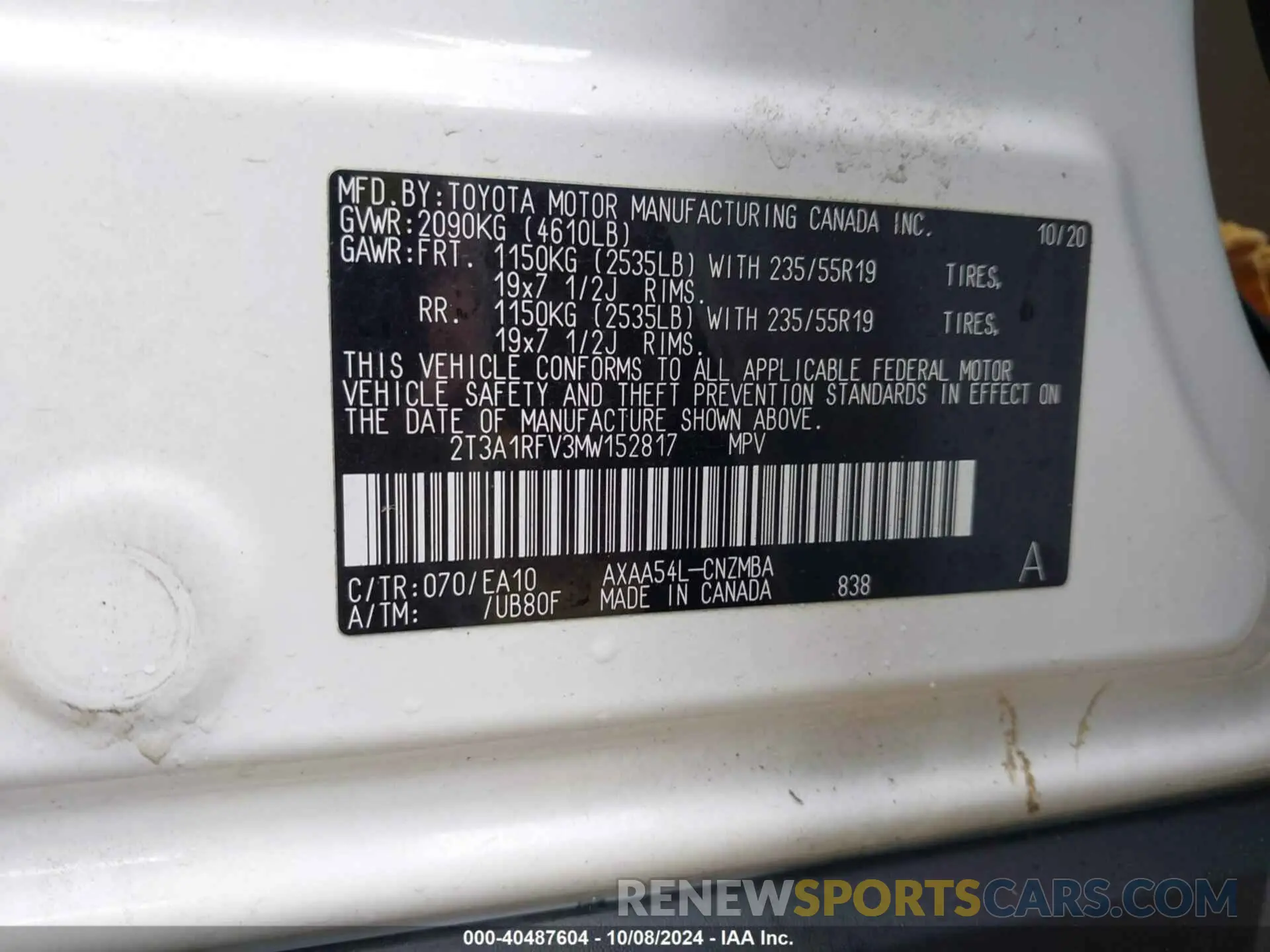 9 Photograph of a damaged car 2T3A1RFV3MW152817 TOYOTA RAV4 2021