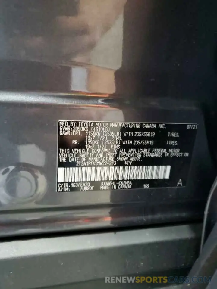 13 Photograph of a damaged car 2T3A1RFV3MW224213 TOYOTA RAV4 2021