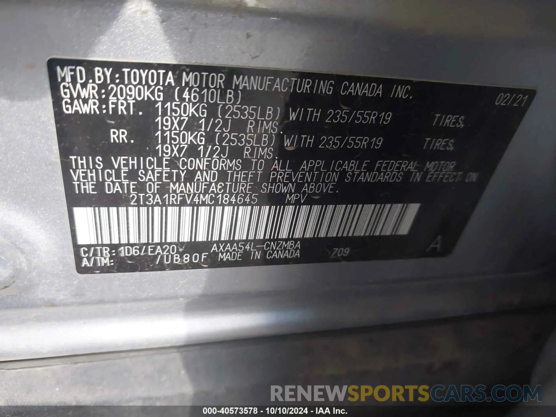 9 Фотография поврежденного автомобиля 2T3A1RFV4MC184645 TOYOTA RAV4 2021