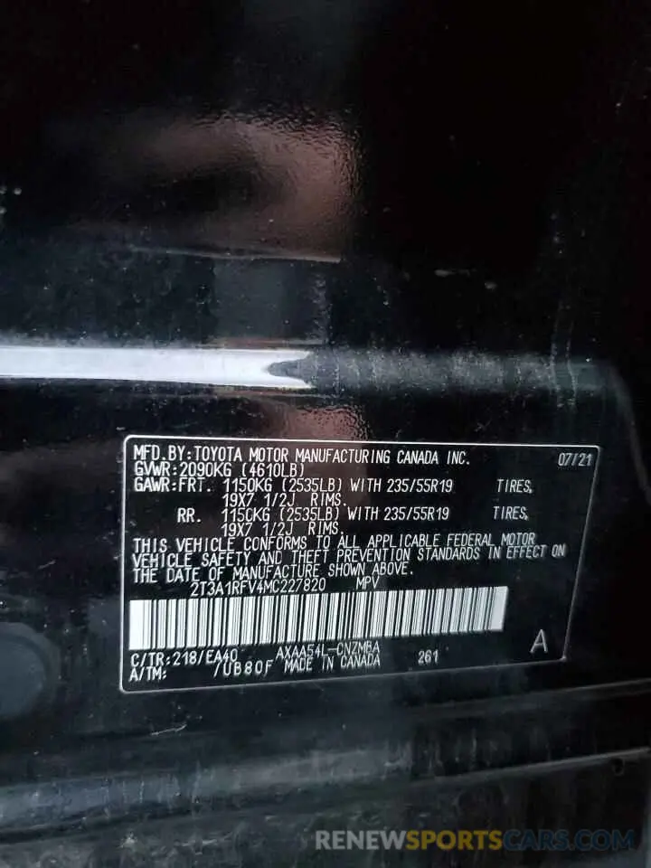14 Photograph of a damaged car 2T3A1RFV4MC227820 TOYOTA RAV4 2021