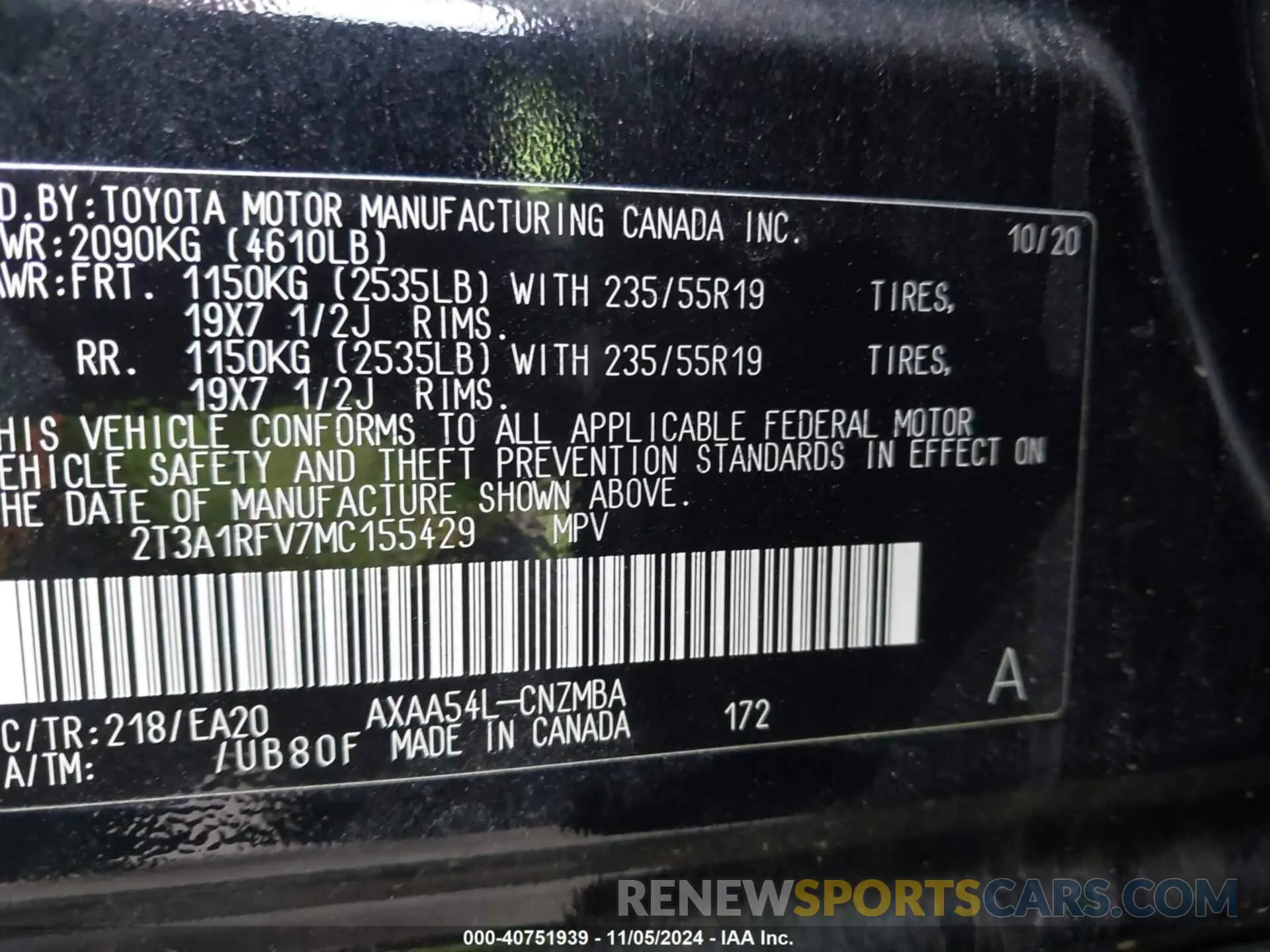 9 Фотография поврежденного автомобиля 2T3A1RFV7MC155429 TOYOTA RAV4 2021