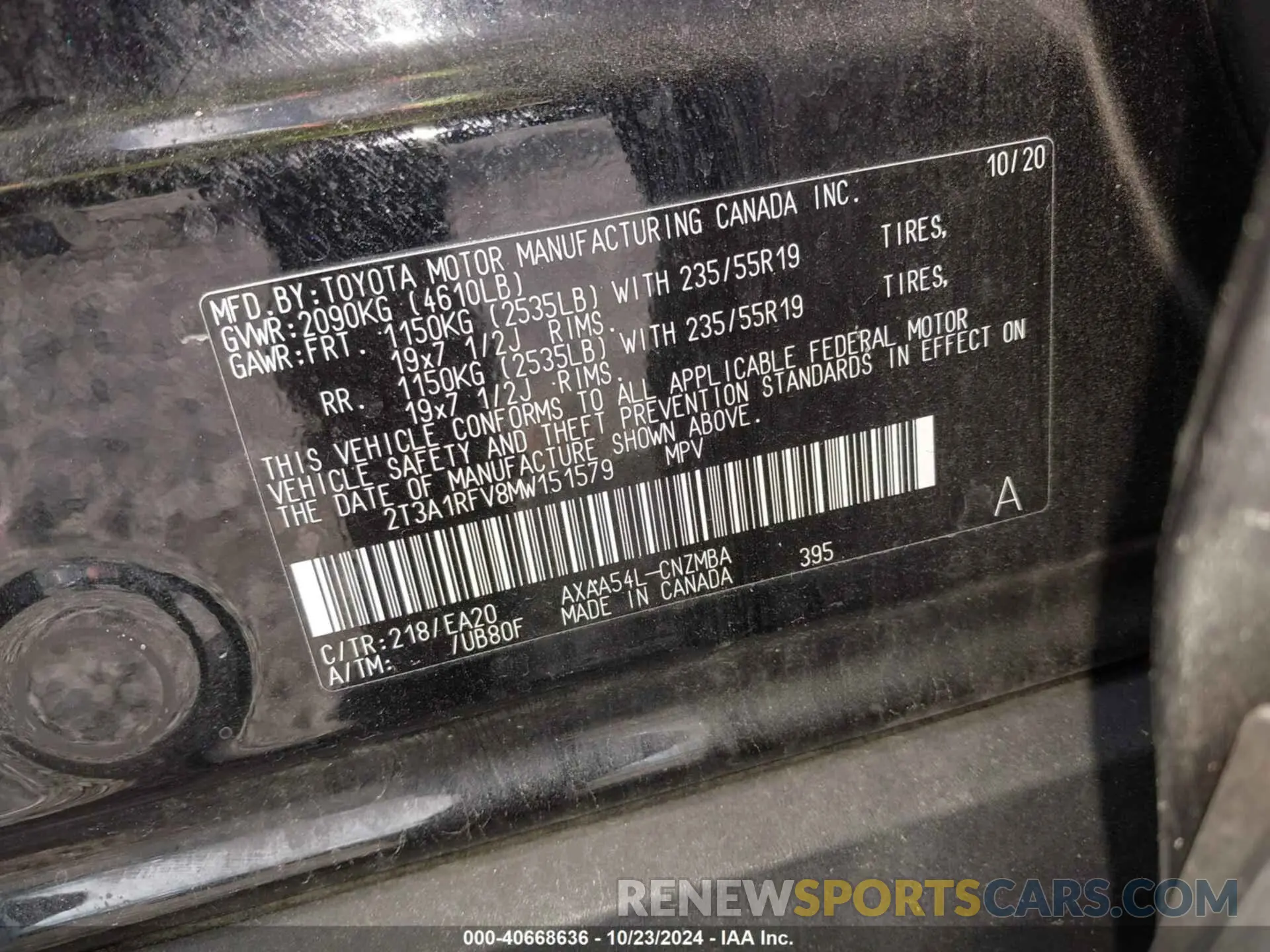 9 Фотография поврежденного автомобиля 2T3A1RFV8MW151579 TOYOTA RAV4 2021