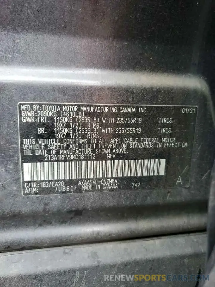 13 Photograph of a damaged car 2T3A1RFV9MC181112 TOYOTA RAV4 2021