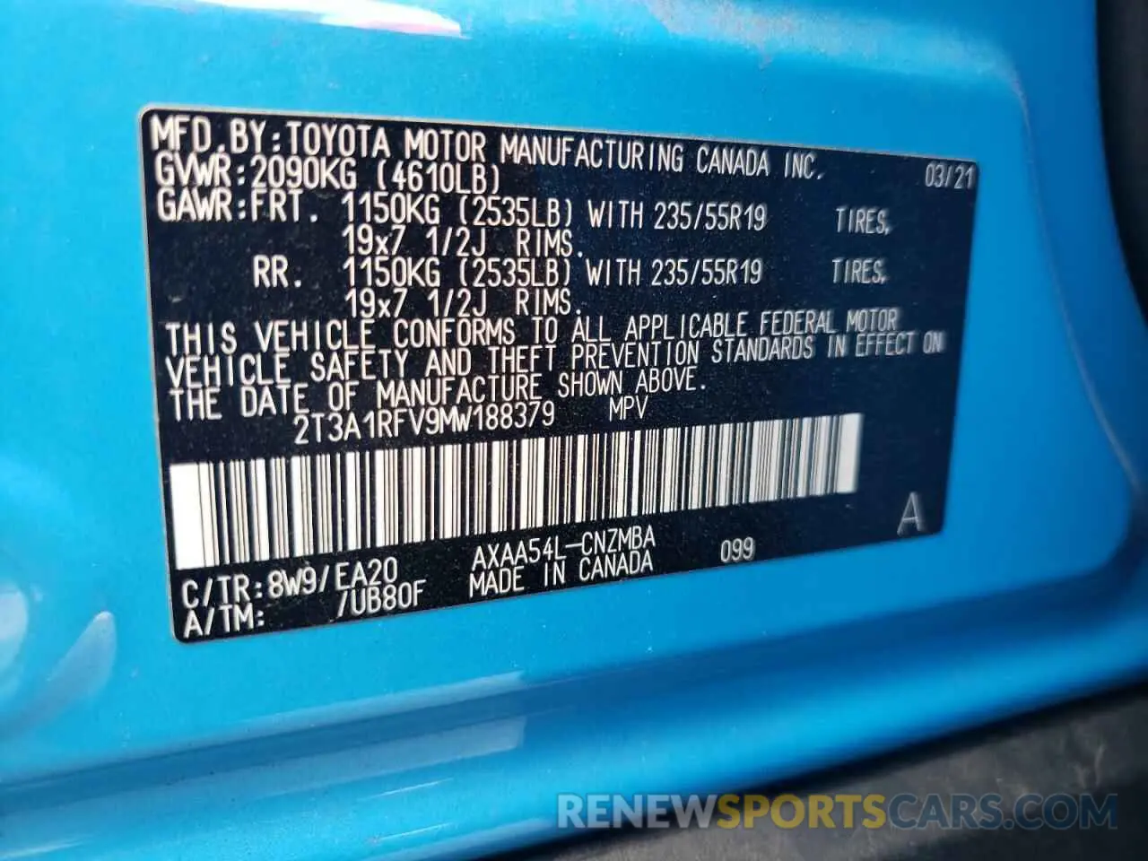 12 Фотография поврежденного автомобиля 2T3A1RFV9MW188379 TOYOTA RAV4 2021