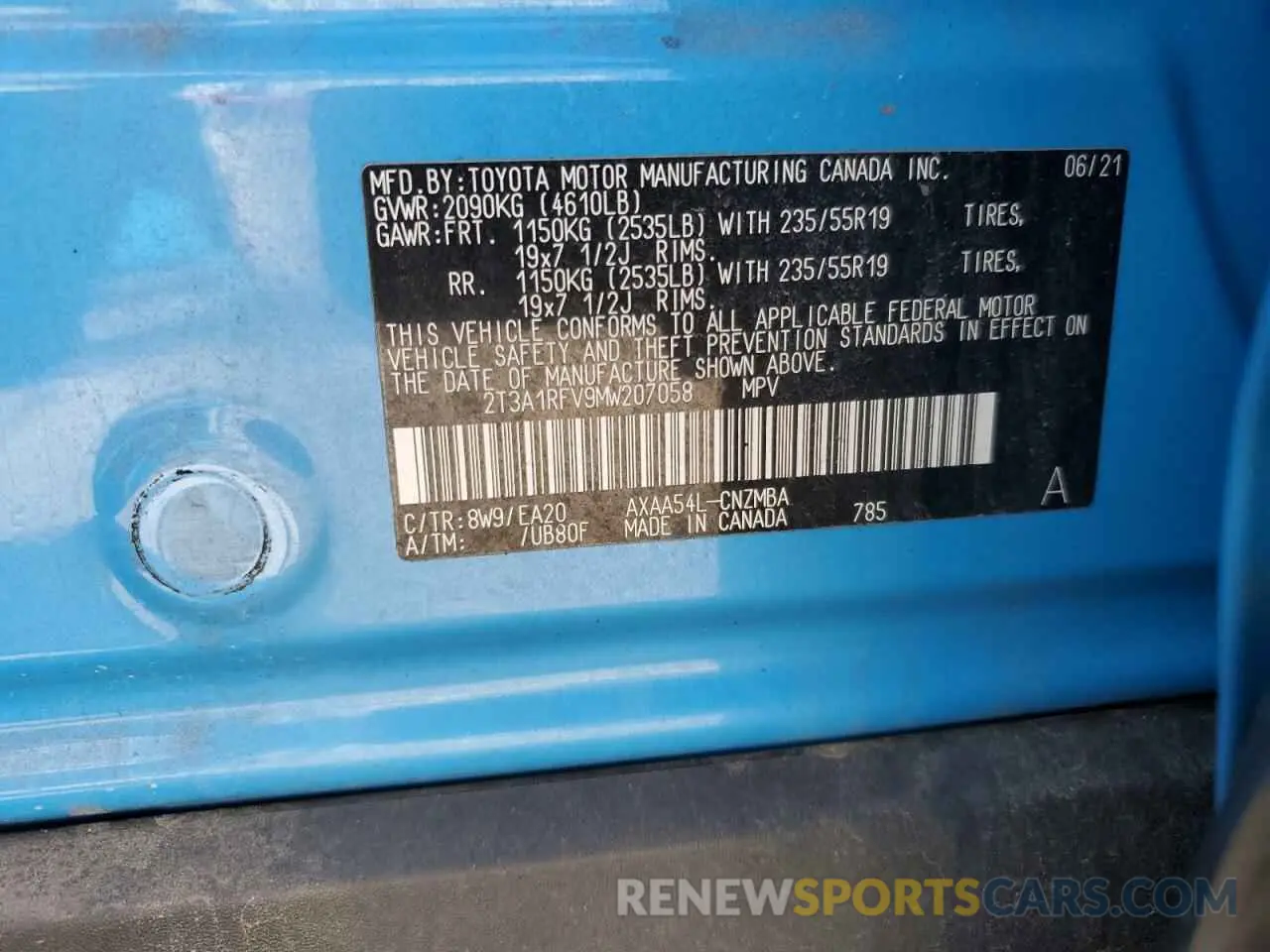 14 Photograph of a damaged car 2T3A1RFV9MW207058 TOYOTA RAV4 2021