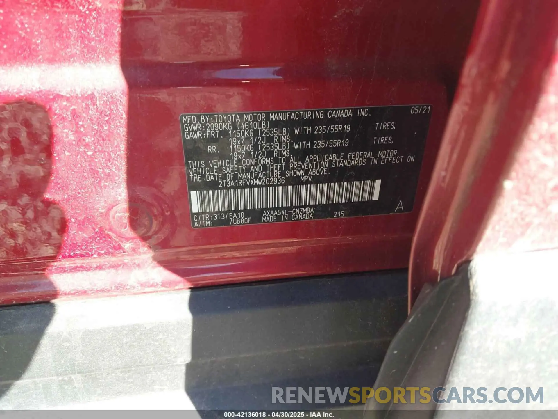 9 Photograph of a damaged car 2T3A1RFVXMW202936 TOYOTA RAV4 2021