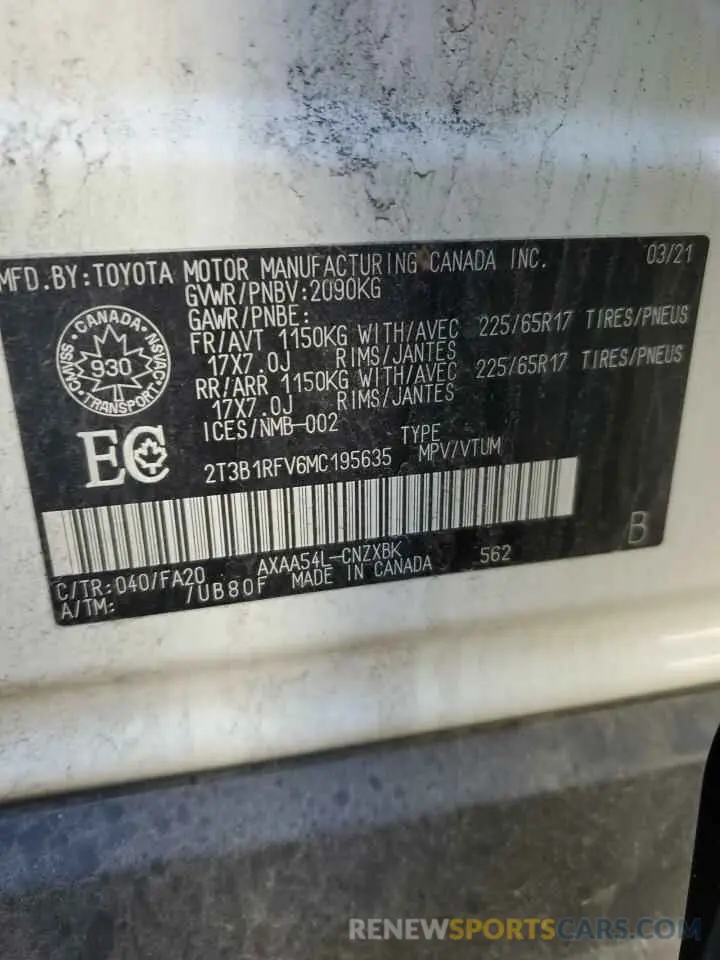 13 Фотография поврежденного автомобиля 2T3B1RFV6MC195635 TOYOTA RAV4 2021