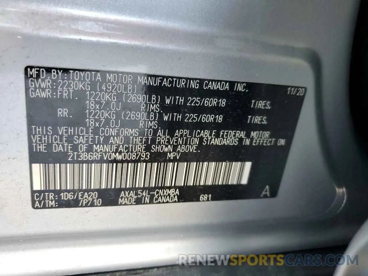 14 Фотография поврежденного автомобиля 2T3B6RFV0MW008793 TOYOTA RAV4 2021