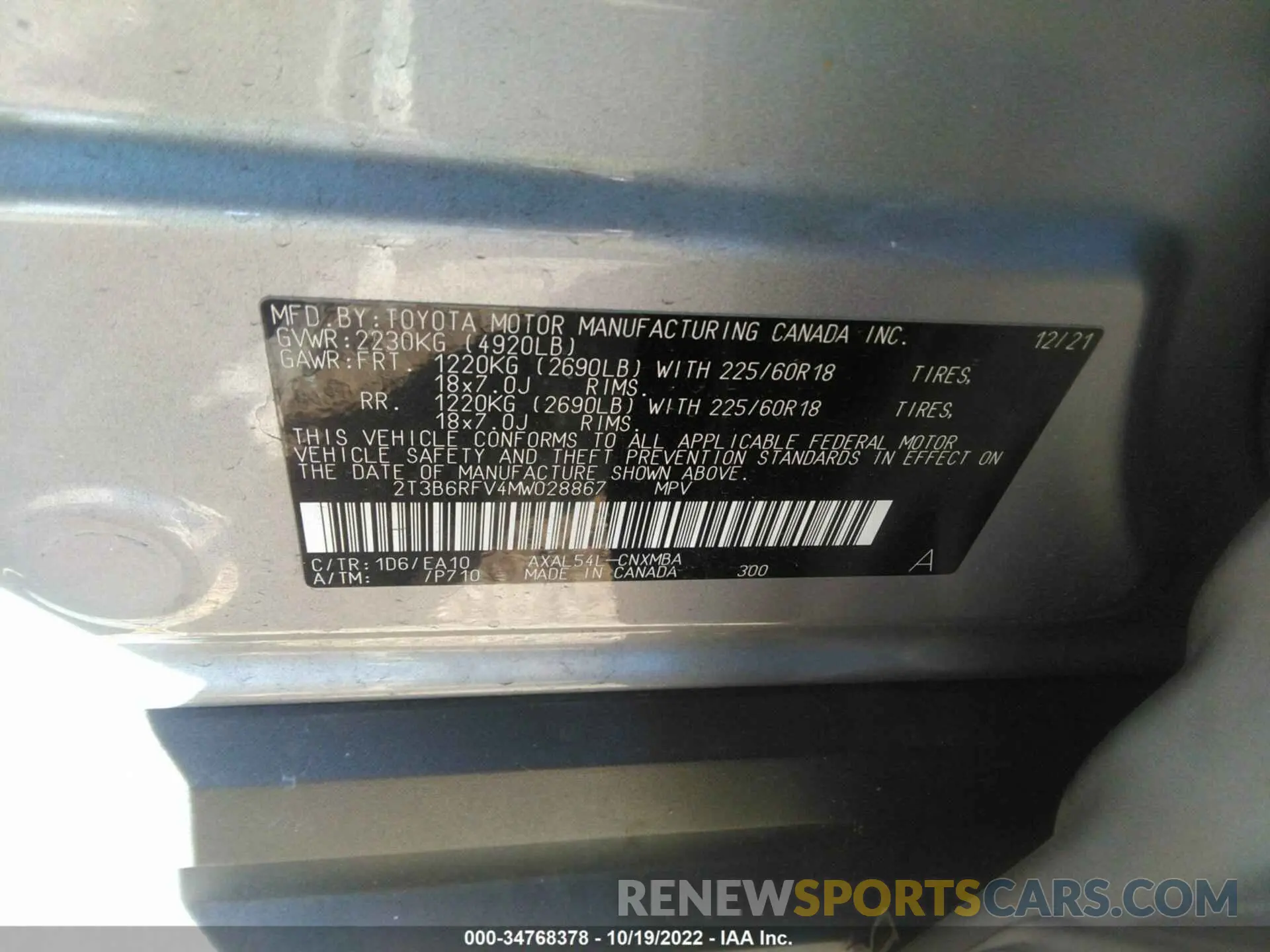 9 Photograph of a damaged car 2T3B6RFV4MW028867 TOYOTA RAV4 2021