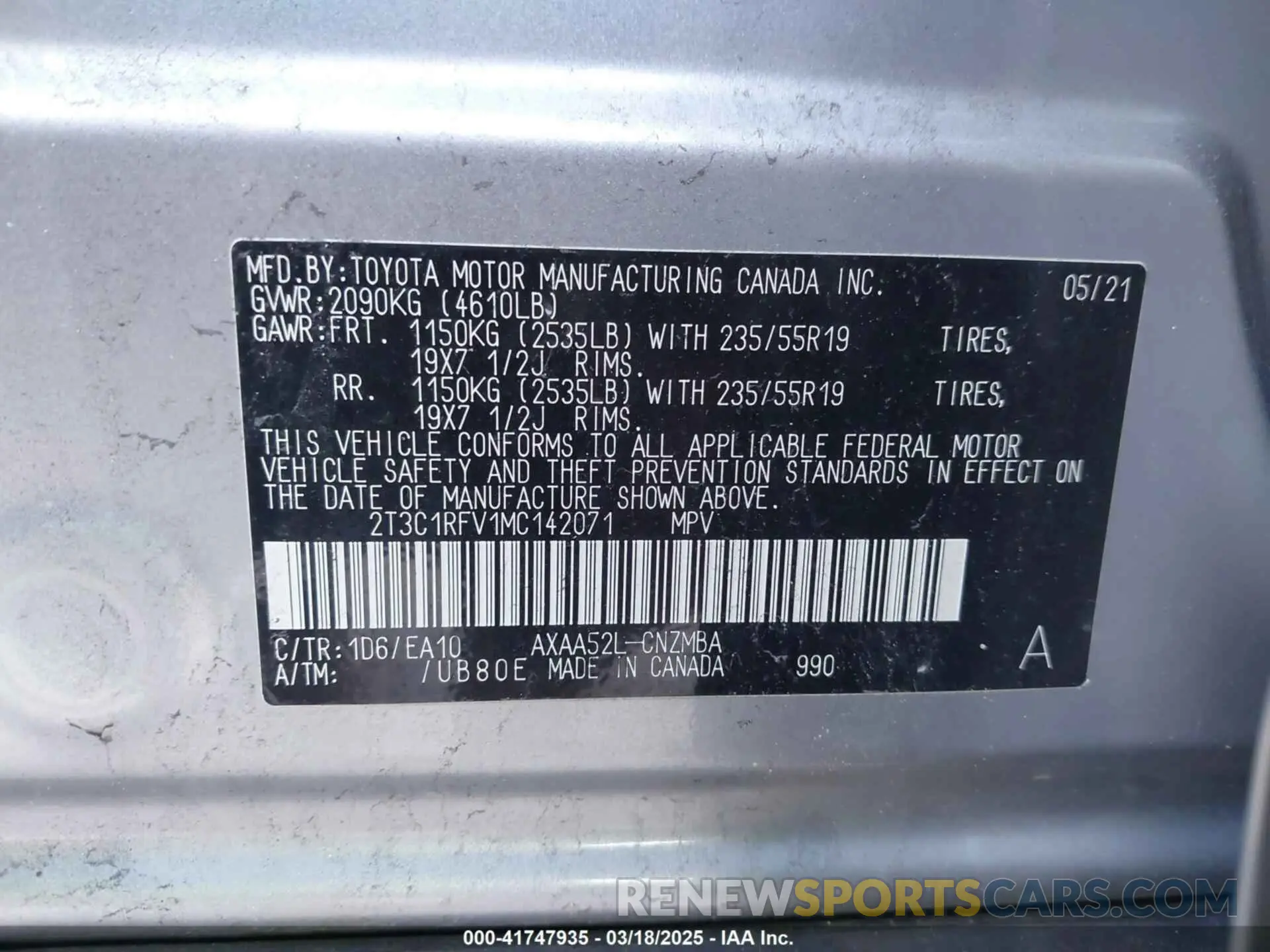 9 Фотография поврежденного автомобиля 2T3C1RFV1MC142071 TOYOTA RAV4 2021