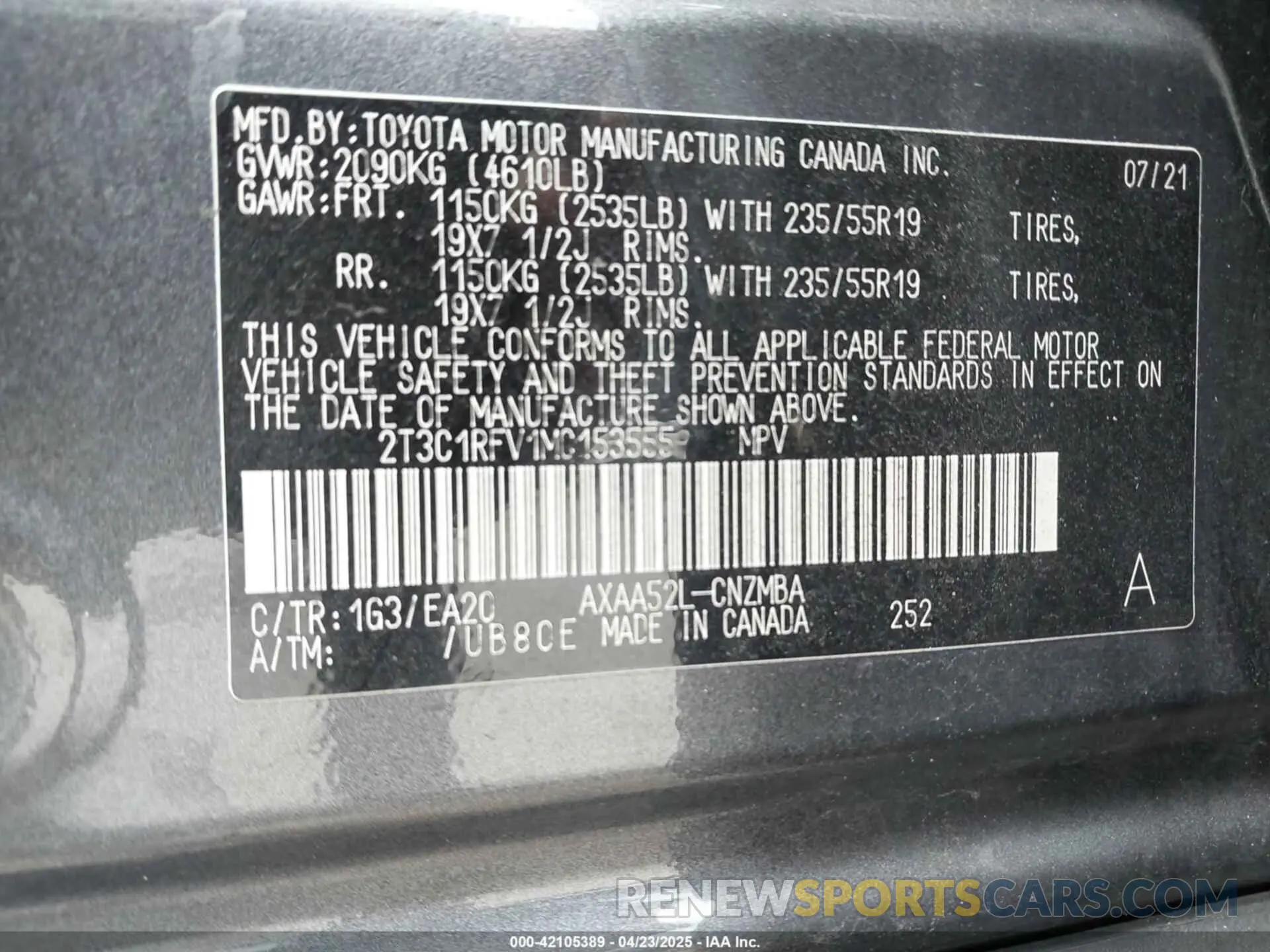9 Фотография поврежденного автомобиля 2T3C1RFV1MC153555 TOYOTA RAV4 2021