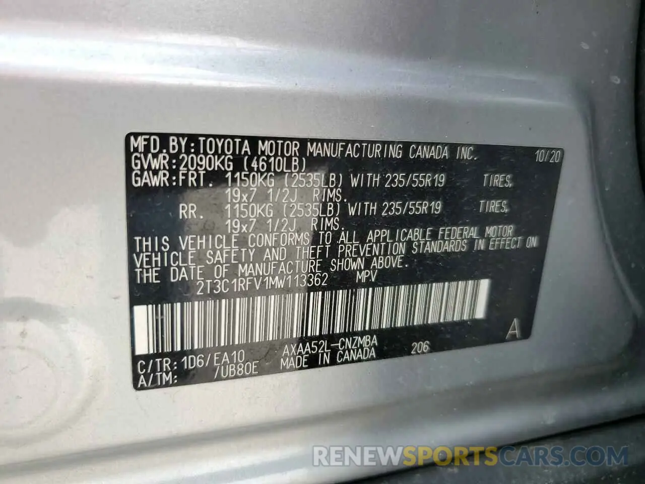 14 Фотография поврежденного автомобиля 2T3C1RFV1MW113362 TOYOTA RAV4 2021