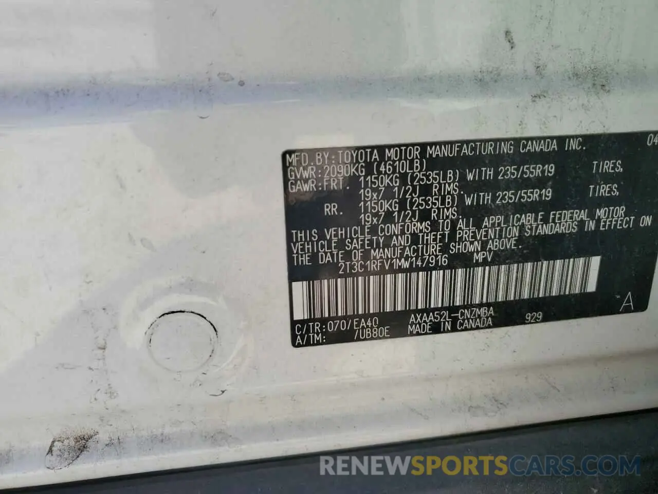 13 Фотография поврежденного автомобиля 2T3C1RFV1MW147916 TOYOTA RAV4 2021