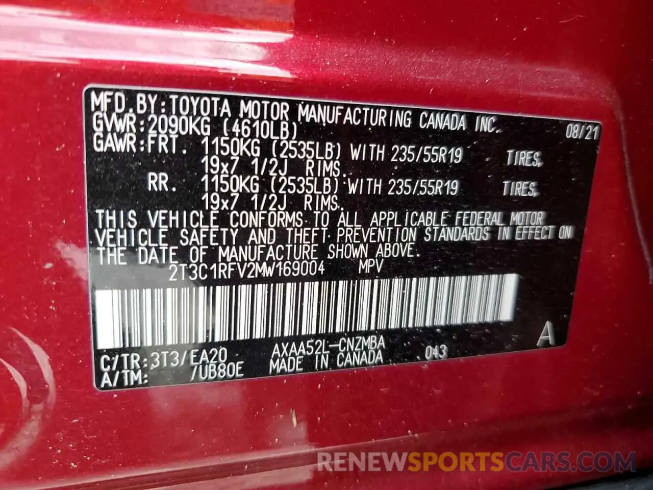 14 Фотография поврежденного автомобиля 2T3C1RFV2MW169004 TOYOTA RAV4 2021