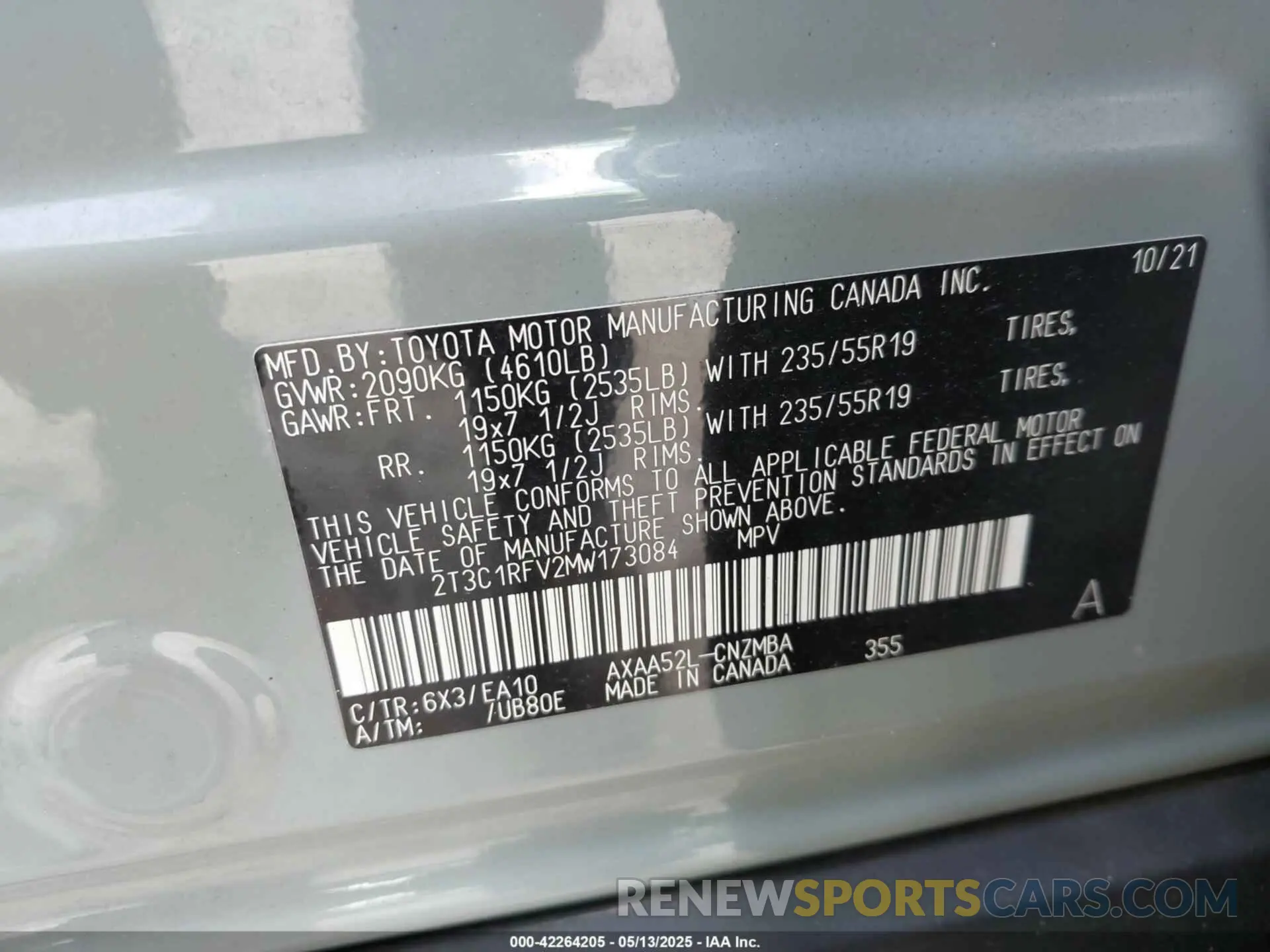 9 Photograph of a damaged car 2T3C1RFV2MW173084 TOYOTA RAV4 2021