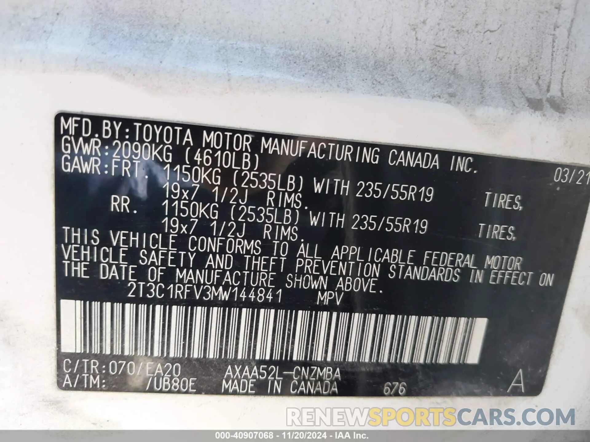 9 Photograph of a damaged car 2T3C1RFV3MW144841 TOYOTA RAV4 2021