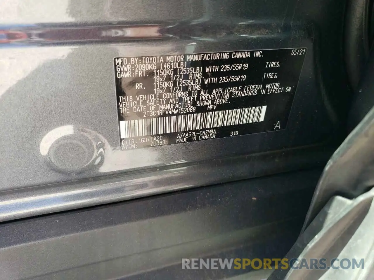 13 Фотография поврежденного автомобиля 2T3C1RFV4MW152088 TOYOTA RAV4 2021