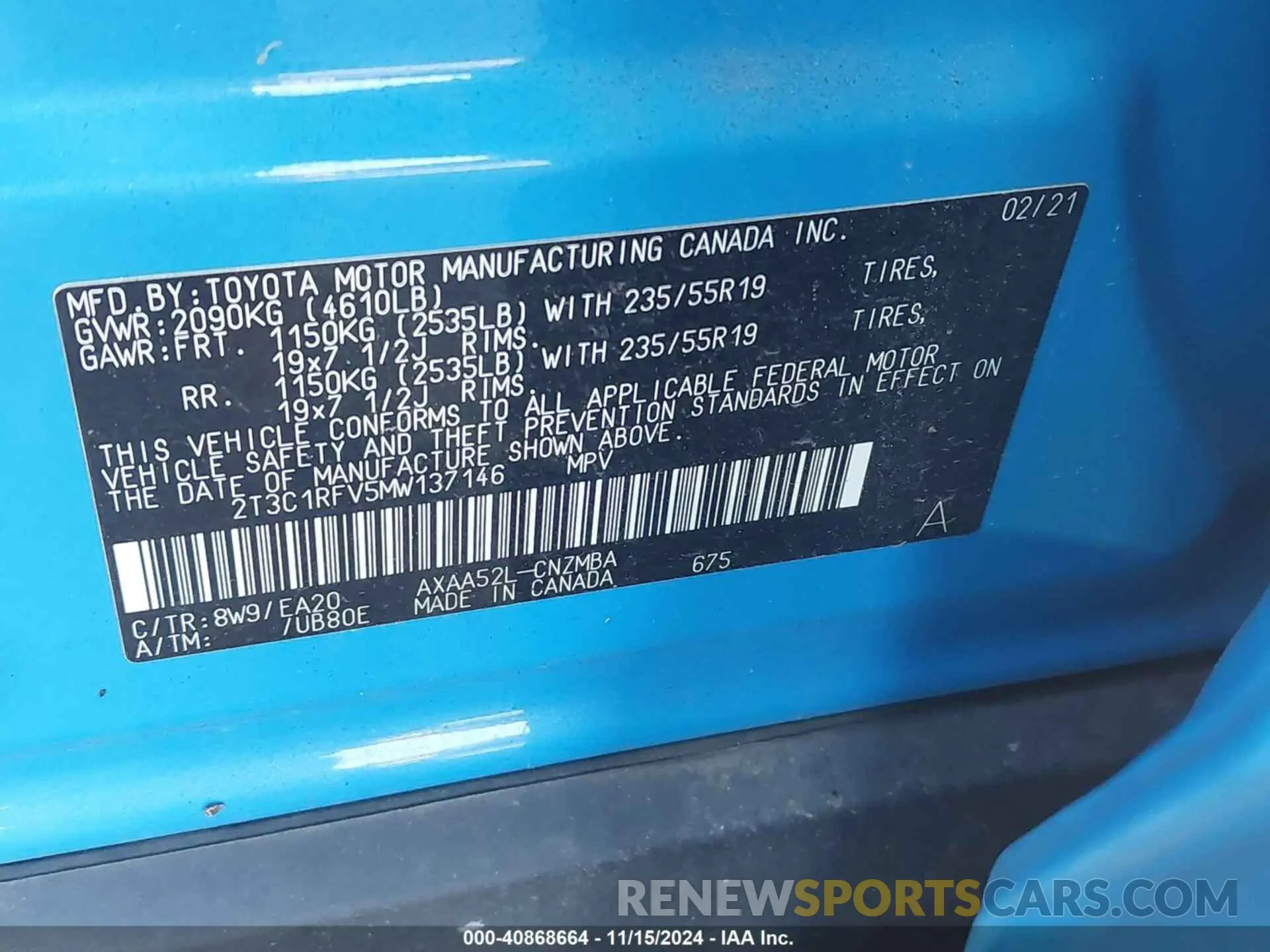 9 Фотография поврежденного автомобиля 2T3C1RFV5MW137146 TOYOTA RAV4 2021